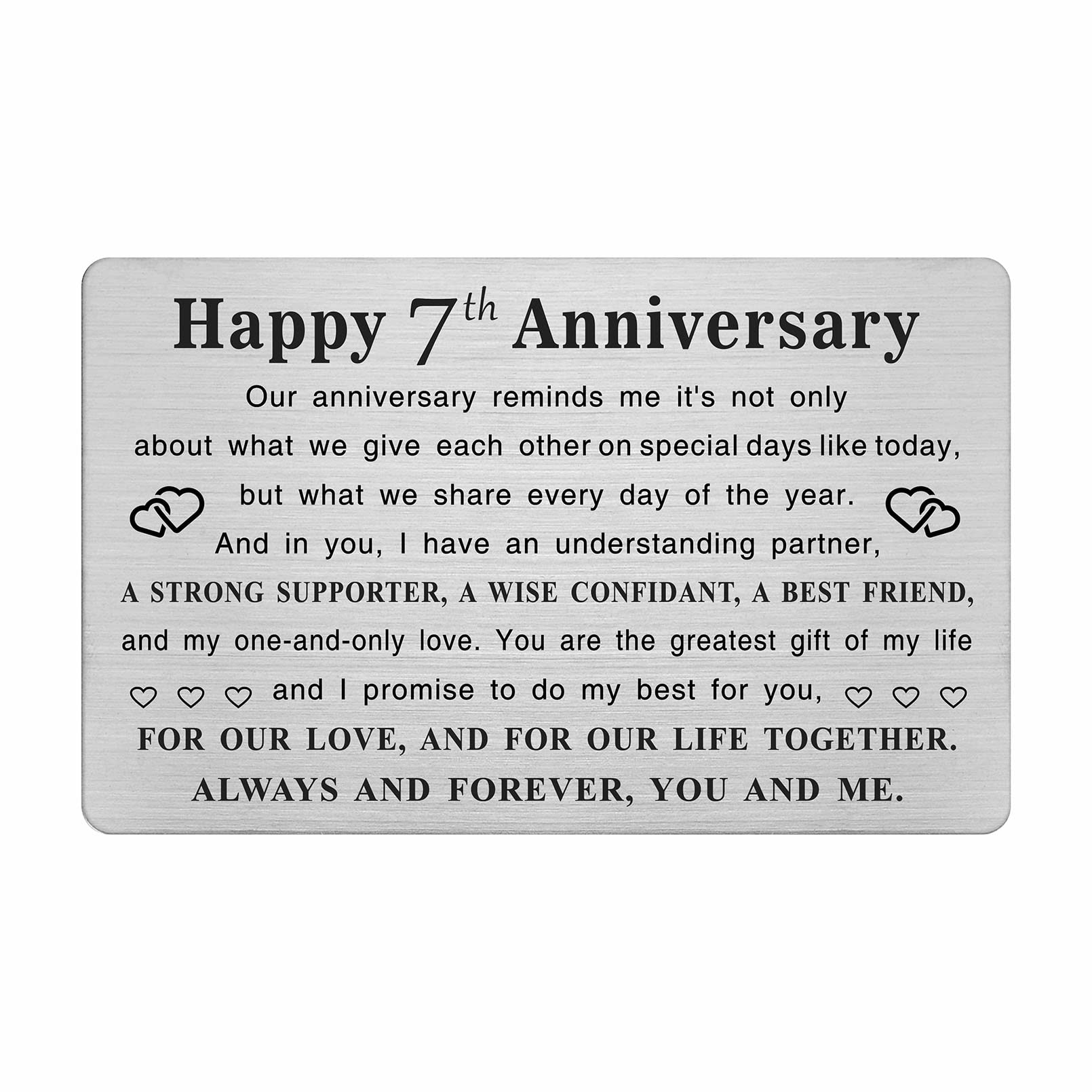 TGCNQ Metal Engraved 7 Year Anniversary Card - Romantic Keepsake Gift for Husband, Wife, Couples - Perfect for 7th Wedding Anniversary Celebrations & Home Decor