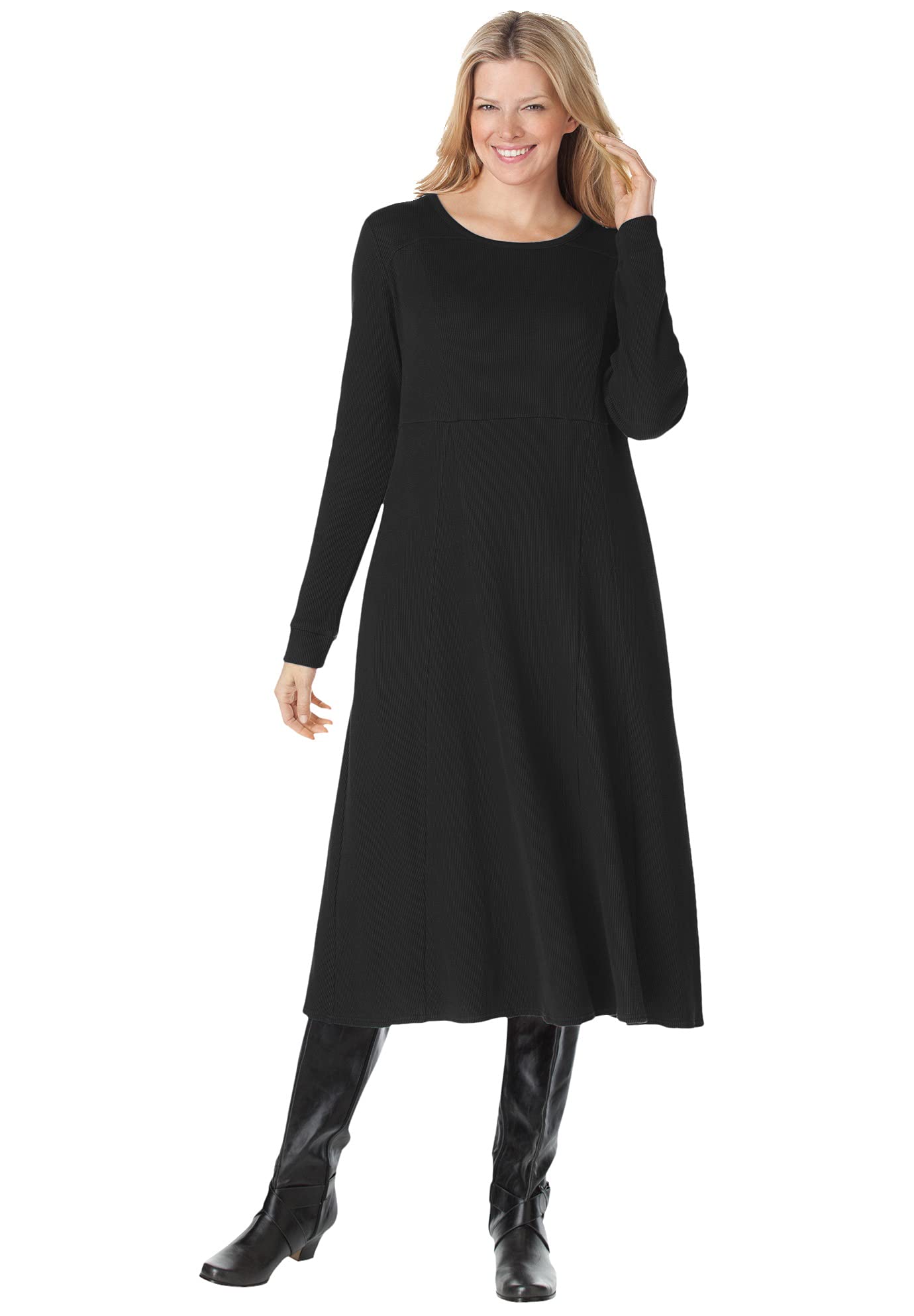 Woman Within Women's Plus Size Thermal Waffle Knit A-Line Dress - Warm Winter Casual Outfit for Work & Holiday Gatherings