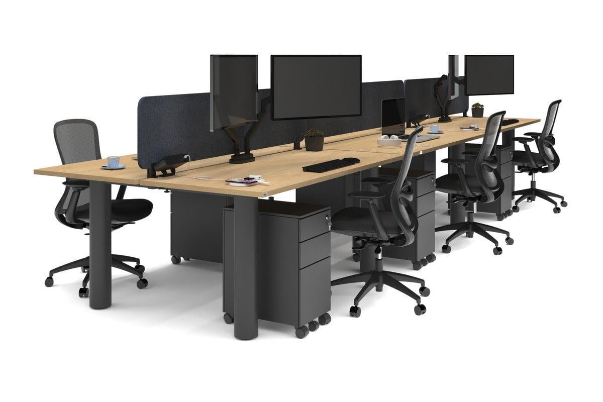 Quadro Cylinder Leg 6-Person Office Workstation Desk [1600L x 700W] - Modern Collaborative Workspace Solution for Team Meetings & Office Productivity