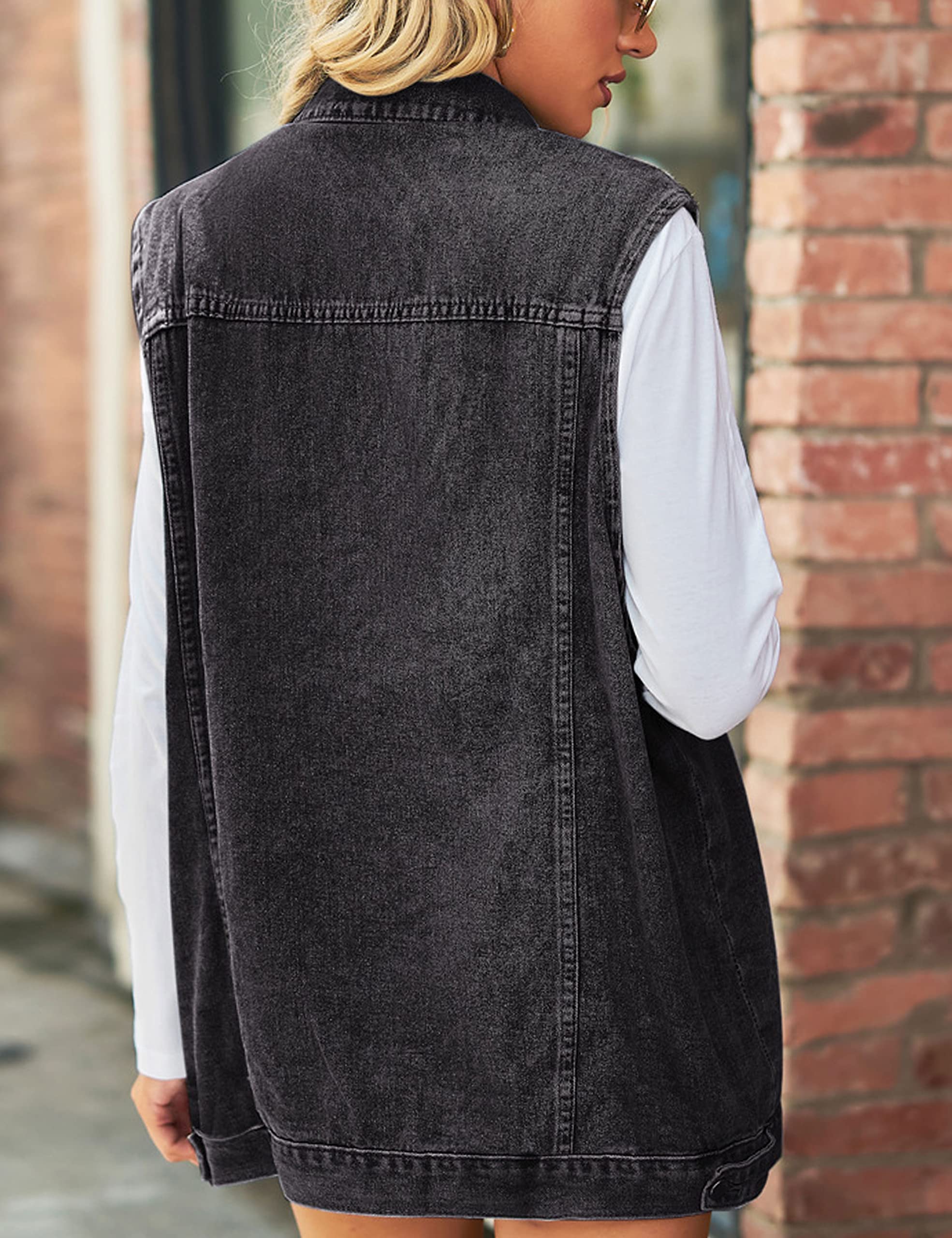Women's Oversized Denim Vest - Sleeveless Button Down Jean Waistcoat Shacket Jacket for Casual Outfits & Layering | Perfect for Spring, Summer & Fall Fashion