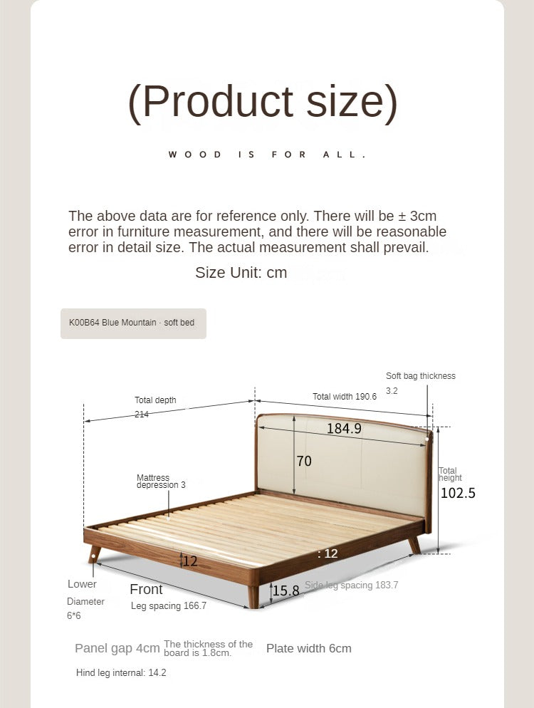 Premium Black Walnut Solid Wood Leather Bed Frame - Luxury Bedroom Furniture Set for Master Bedroom & Guest Room Decor