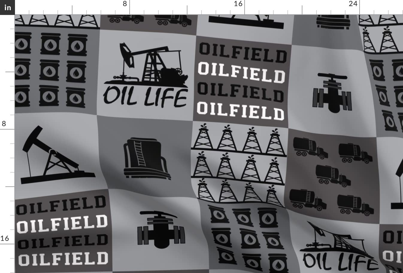 **Oilfield Patchwork Quilt Fabric - Gray Printed on Soft Minky Fabric - Perfect for Baby Blankets, Quilt Backing & Sewing Projects (Fat Quarter, Derrick Design)**