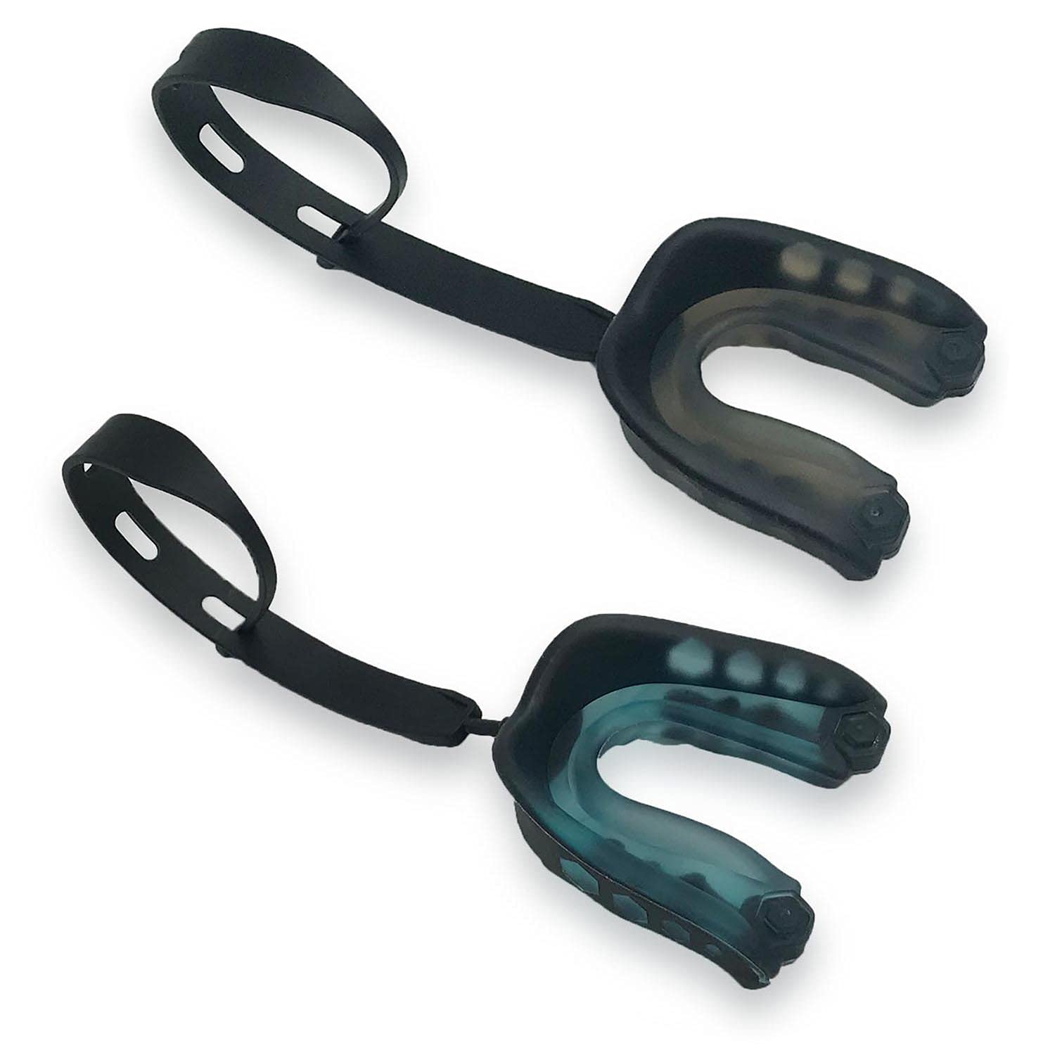 2 Pack Youth Sports Mouth Guard with Strap - Soft Protective Mouthpiece for Boxing, Basketball, Football, MMA, Hockey & Contact Sports (Black & Blue) - Perfect for Training, Games & Competition Safety