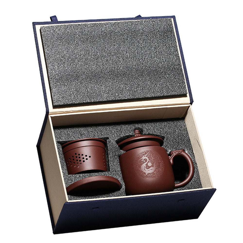 Premium Purple Clay Dragon Tea Cup with Removable Infuser - Handcrafted Chinese Yixing Teapot for Loose Leaf Tea, Perfect for Gongfu Tea Ceremony & Daily Brewing