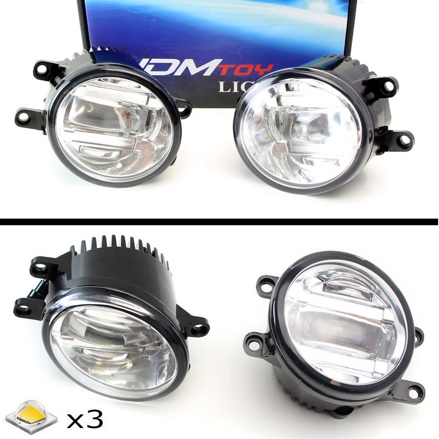 Direct Fit OEM Spec 15W CREE LED Projector Fog Lights Kit - Compatible with Toyota Lexus Scion - Durable Bright Fog Lights for Off-Roading Night Driving & Bad Weather Conditions