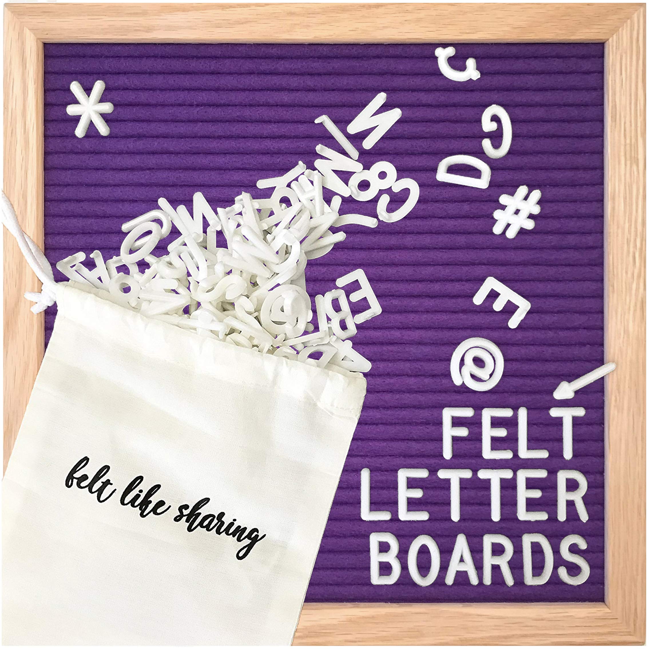 10x10in Felt Letter Board with 300 Changeable Letters - White Oak Frame Message Board for Baby Announcements, Milestones & Office Decor | Perfect for Home, Nursery, Wedding & Business Displays (Royal Purple)