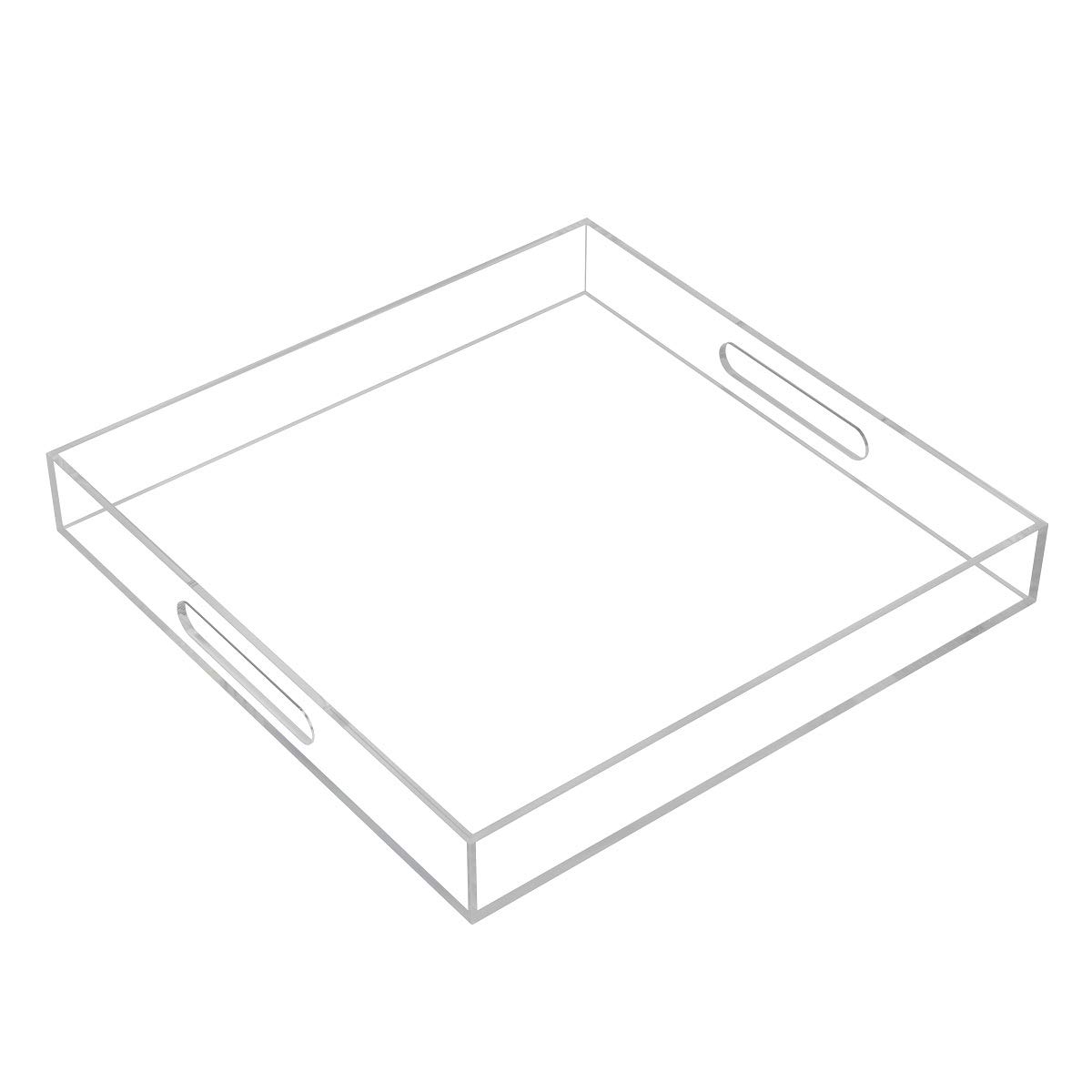 KEVLANG 24x24x2 Inch Clear Acrylic Serving Tray with Handle - Large Sturdy Countertop Organizer for Kitchen, Bathroom, Office & Bar - Perfect for Cosmetics, Jewelry & Toiletries Storage | Ideal for Entertaining, Vanity Organization & Home Decor