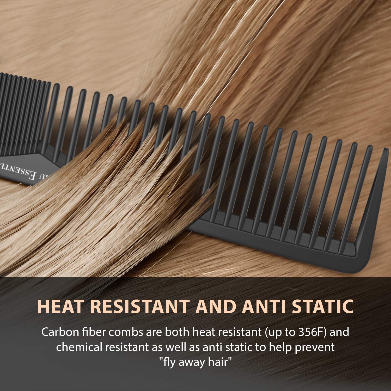 Verceys Professional 7-Inch Black Carbon Fiber Comb - Anti Static, Heat & Chemical Resistant - Wide & Fine Tooth Design for All Hair Types (Men & Women) | Perfect for Styling, Salon Use & Travel