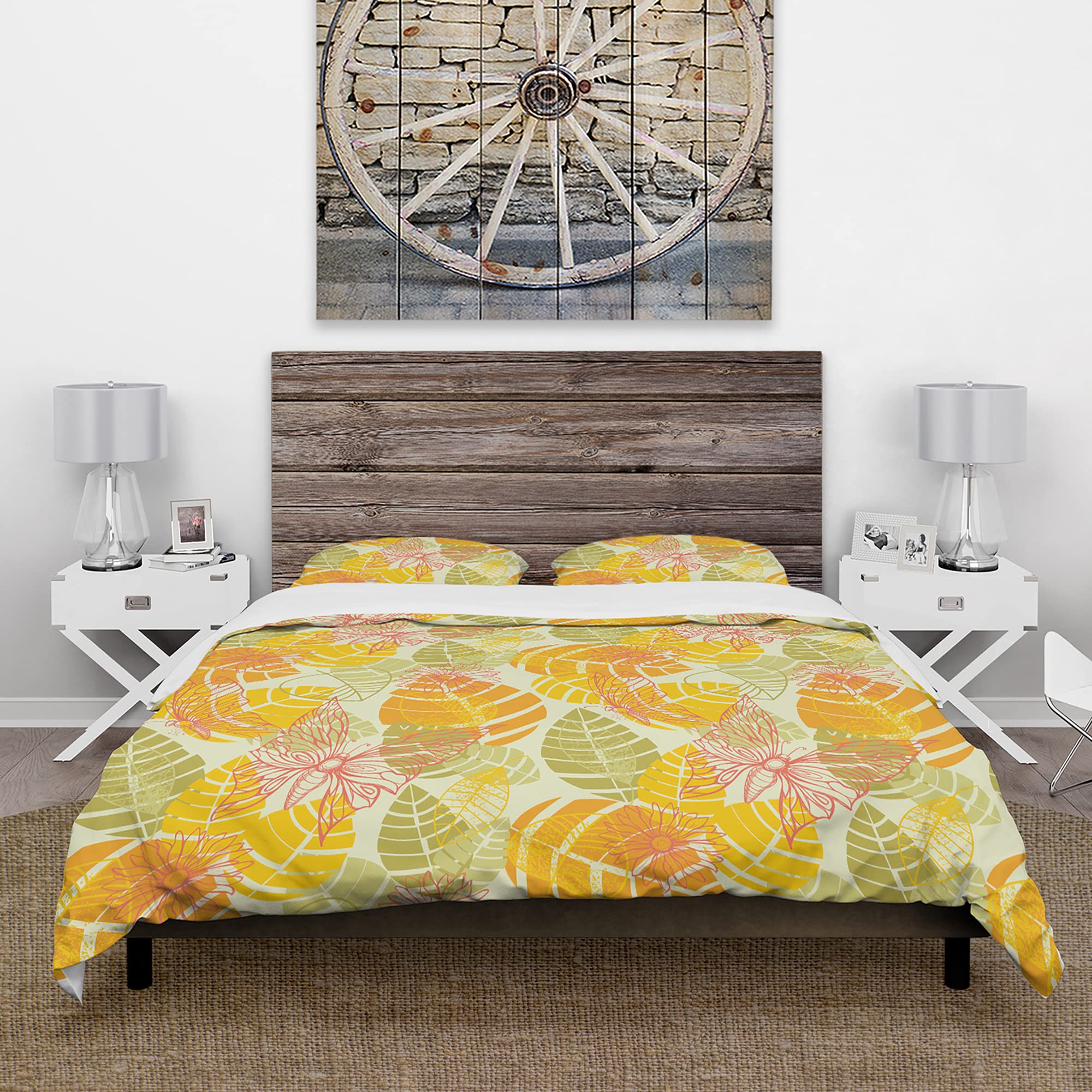 Vibrant Summer Butterfly & Colorful Leaves Duvet Cover Set - Abstract Floral Bedding for Bohemian & Nature-Inspired Bedrooms