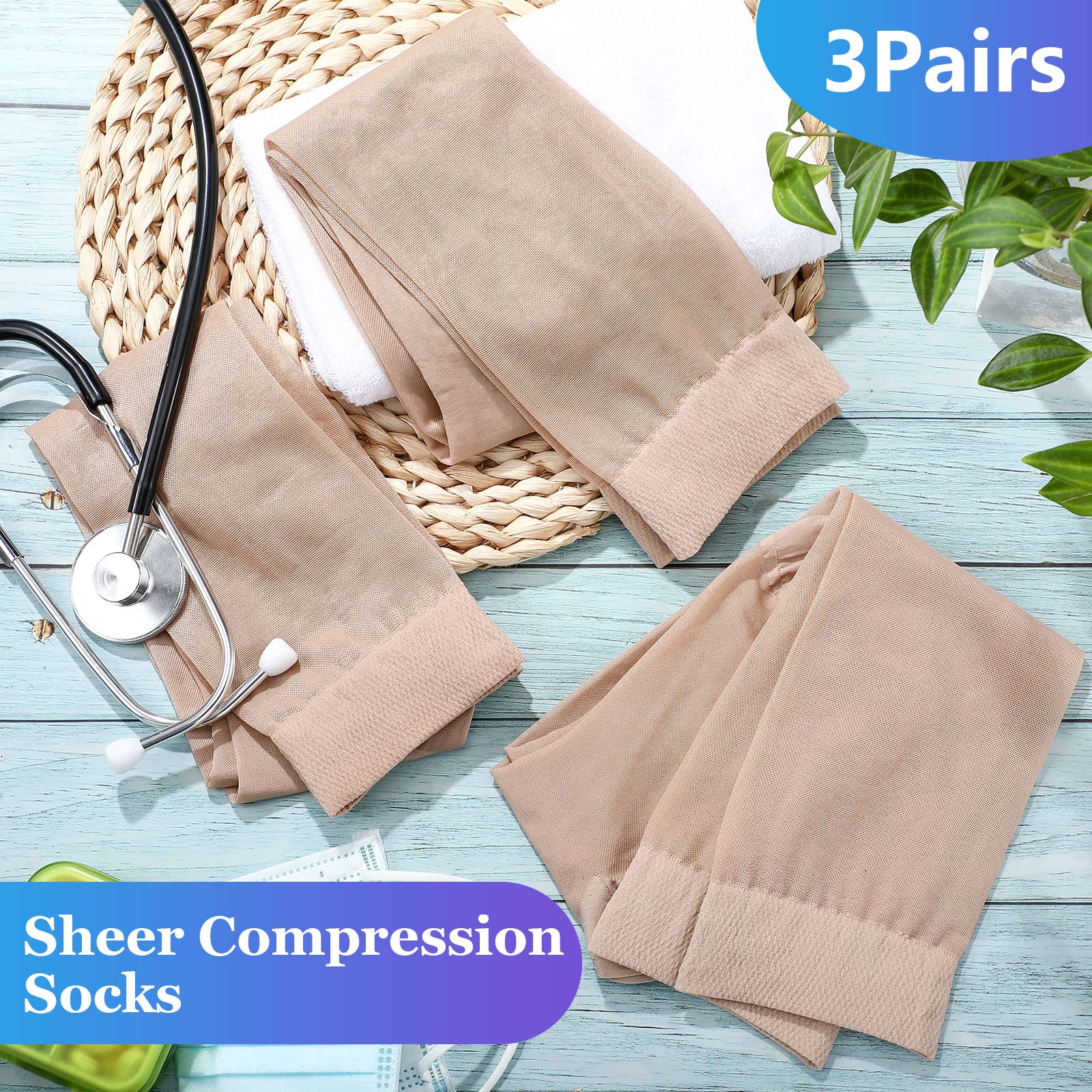 Shellwei 3 Pairs 20-30 mmHg Knee High Compression Socks for Women - Sheer Support Stockings for Circulation, Travel & Nursing