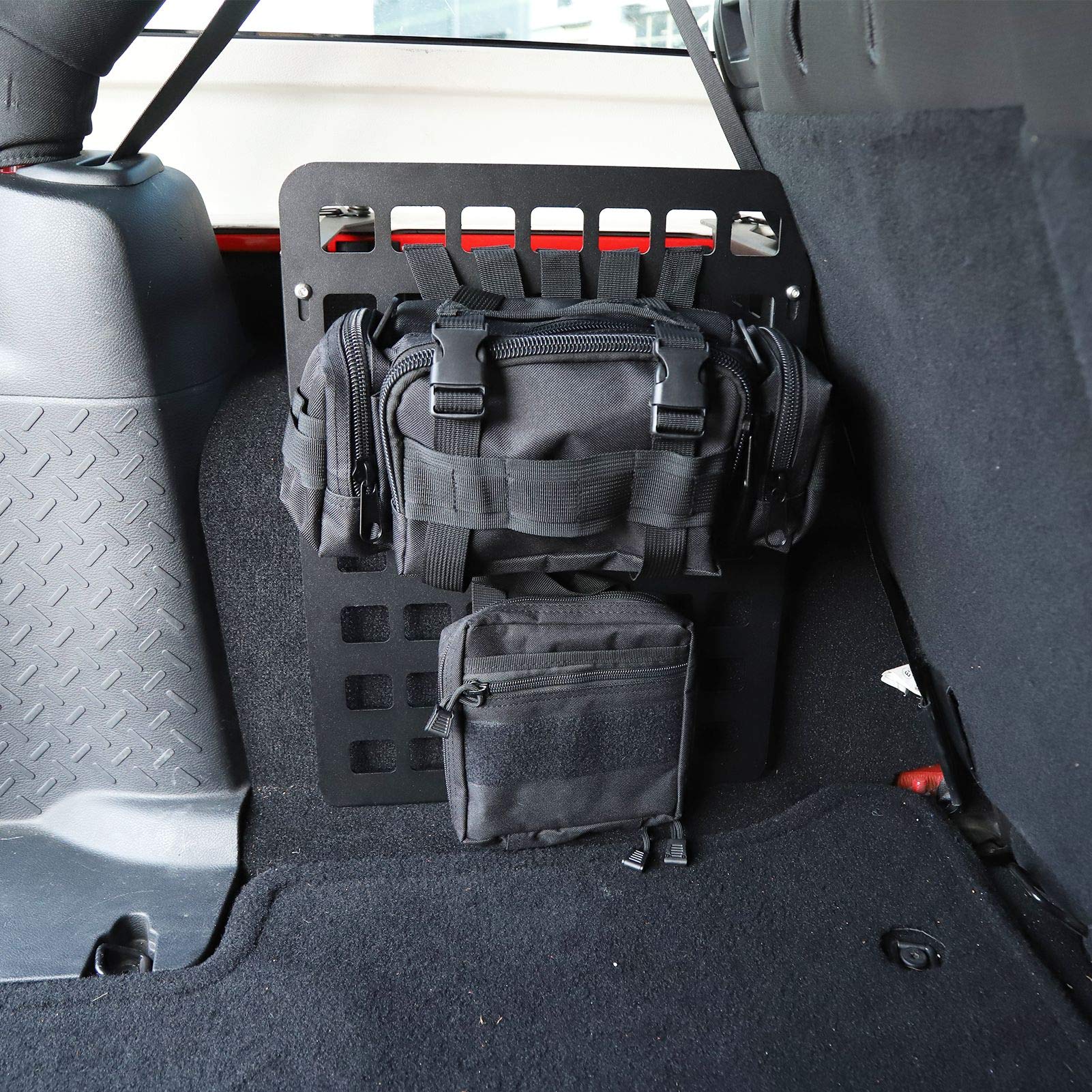 Metal MOLLE Storage Trunk Organizer & Cargo Rack Shelf for 2007-2018 Jeep Wrangler JK & Unlimited 4-Door (Driver Side) - Heavy Duty Vehicle Storage Solution for Off-Road Adventures & Camping Gear Organization