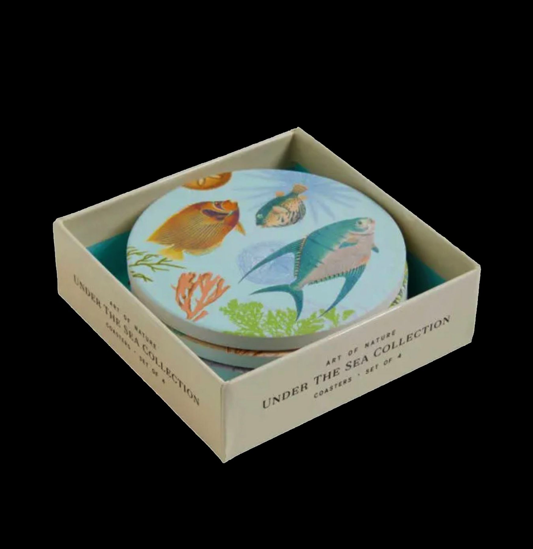 Under the Sea Coaster Set - 4-Piece Absorbent Stone Coasters with Marine Life Designs | Perfect for Coffee Tables, Beach House Decor & Ocean Theme Parties