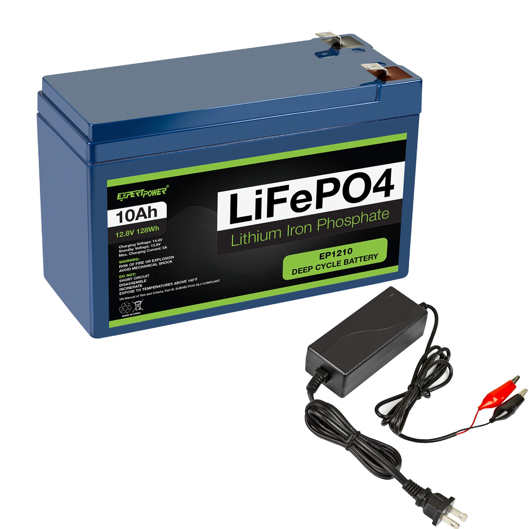 ExpertPower 12V 20Ah LiFePO4 Lithium Battery & 2A Charger Bundle - Rechargeable Deep Cycle Battery for Solar, RV, Marine, Trolling Motor & Off-Grid Power Applications