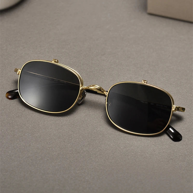 Unisex Black Semi-Rimless Rectangle Titanium Eyeglasses with Clip-On Sunglasses K15 - Stylish & Lightweight for Work, Driving, and Outdoor Activities