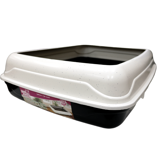 Here Kitty Deluxe Cat Litter Box with Removable Rim - Large Covered Litter Pan for Indoor Cats, Odor Control & Easy Cleaning