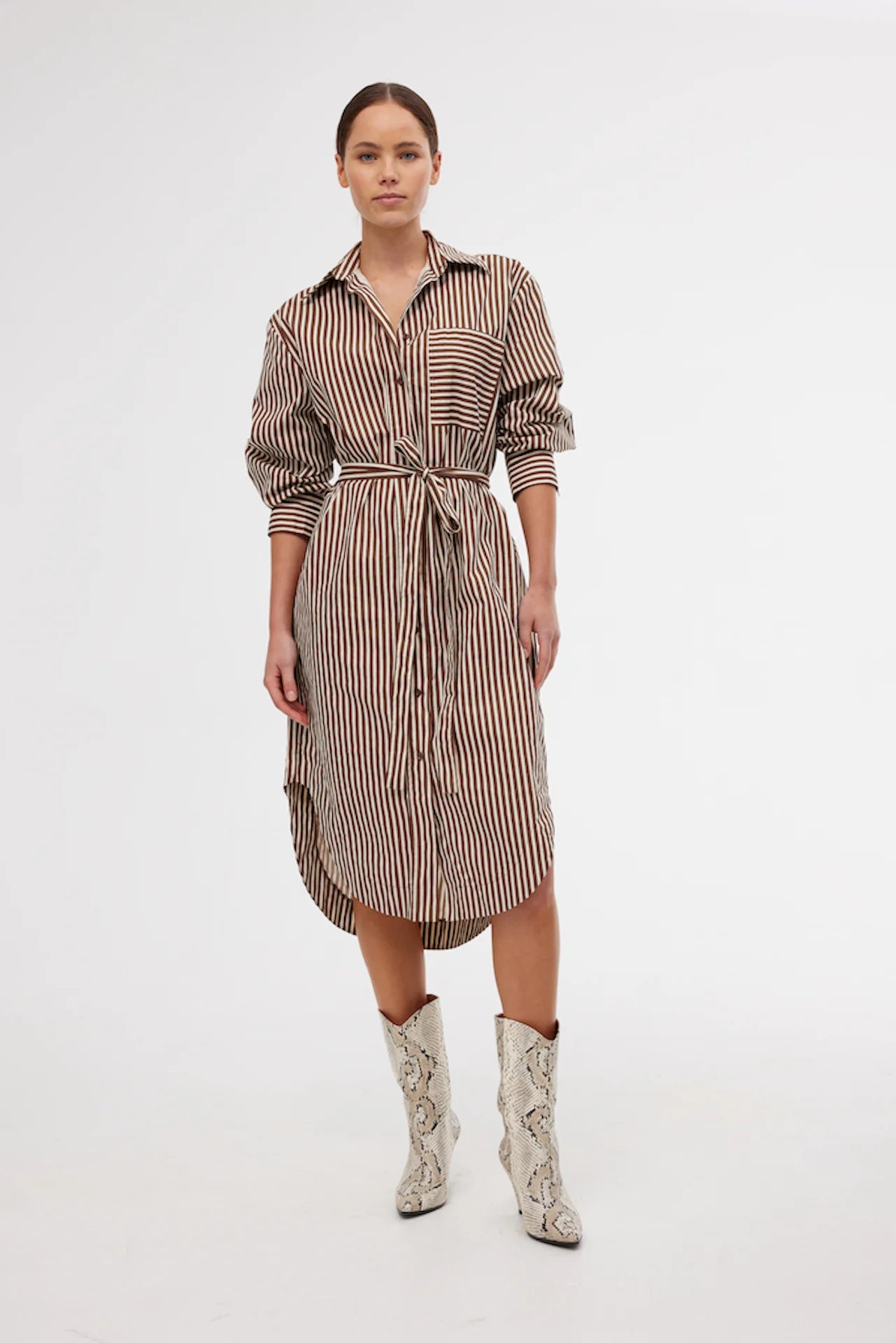BILLY SHIRT DRESS for Women - Persian/Clay Color - Casual Long Sleeve Button Down Tunic Dress for Work, Office, and Everyday Wear
