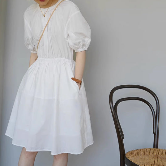 2025 Summer High-End Muse Fan Temperament White Waist A-Line Dress & Blue Skinny Dress - Perfect for Beach Vacations, Date Nights & Special Occasions