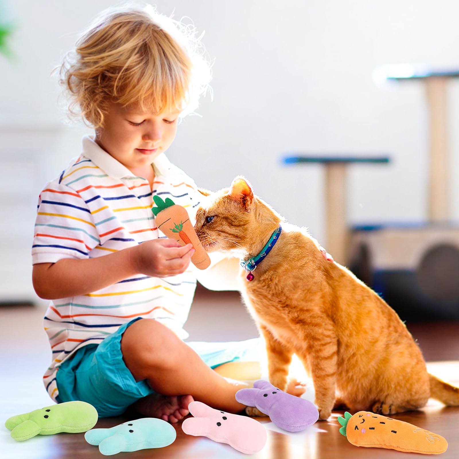 FOIMAS 6pcs Bunny Carrot Catnip Toys - Plush Chew Toys for Kittens, Easter Cat Gifts, Stress Relief for Cats - Perfect for Playtime, Teething & Holiday Presents