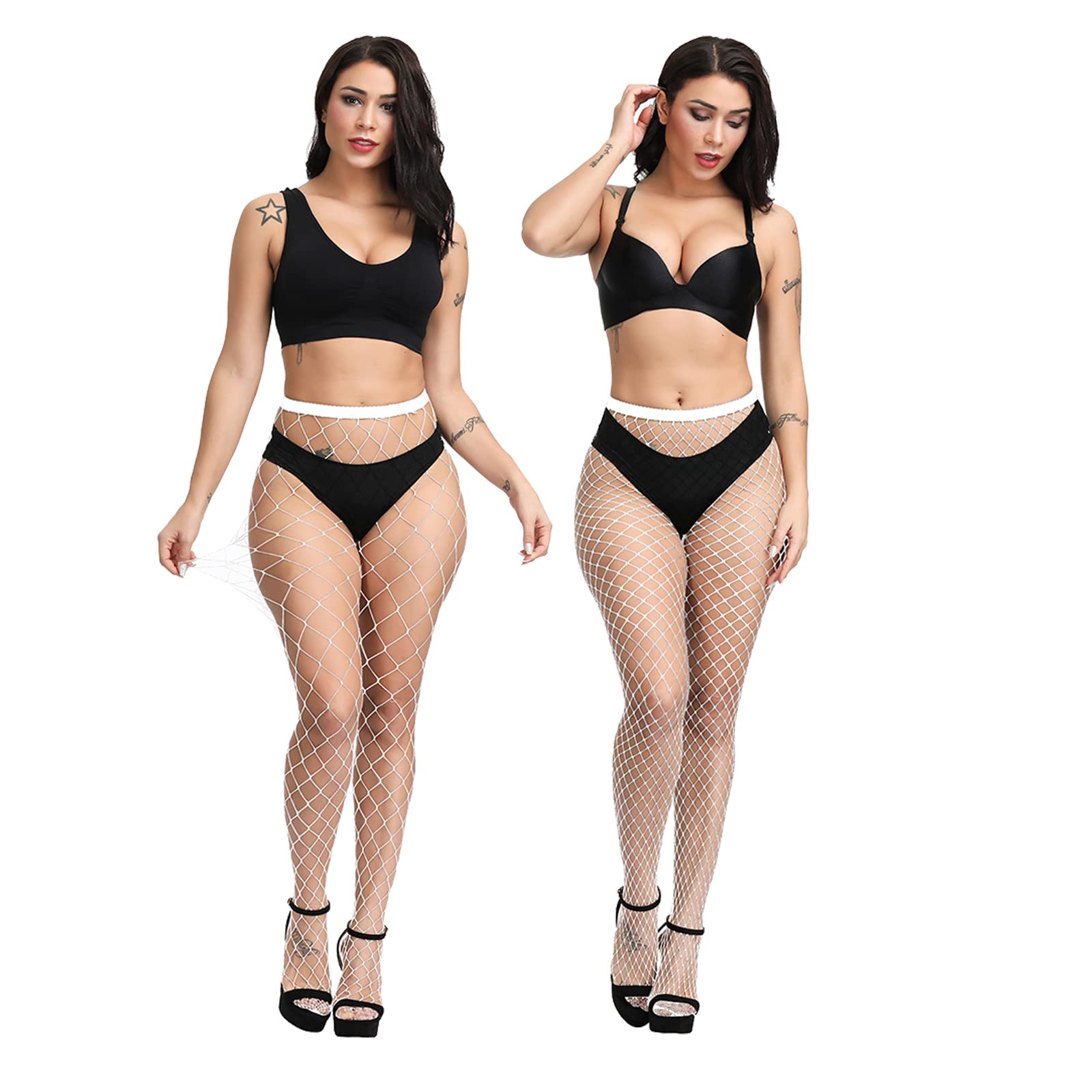 EVERSWE High Waist Fishnet Tights for Women - Sexy Thigh High Suspender Stockings with Garter Belt - Perfect for Halloween, Cosplay, and Night Out Outfits