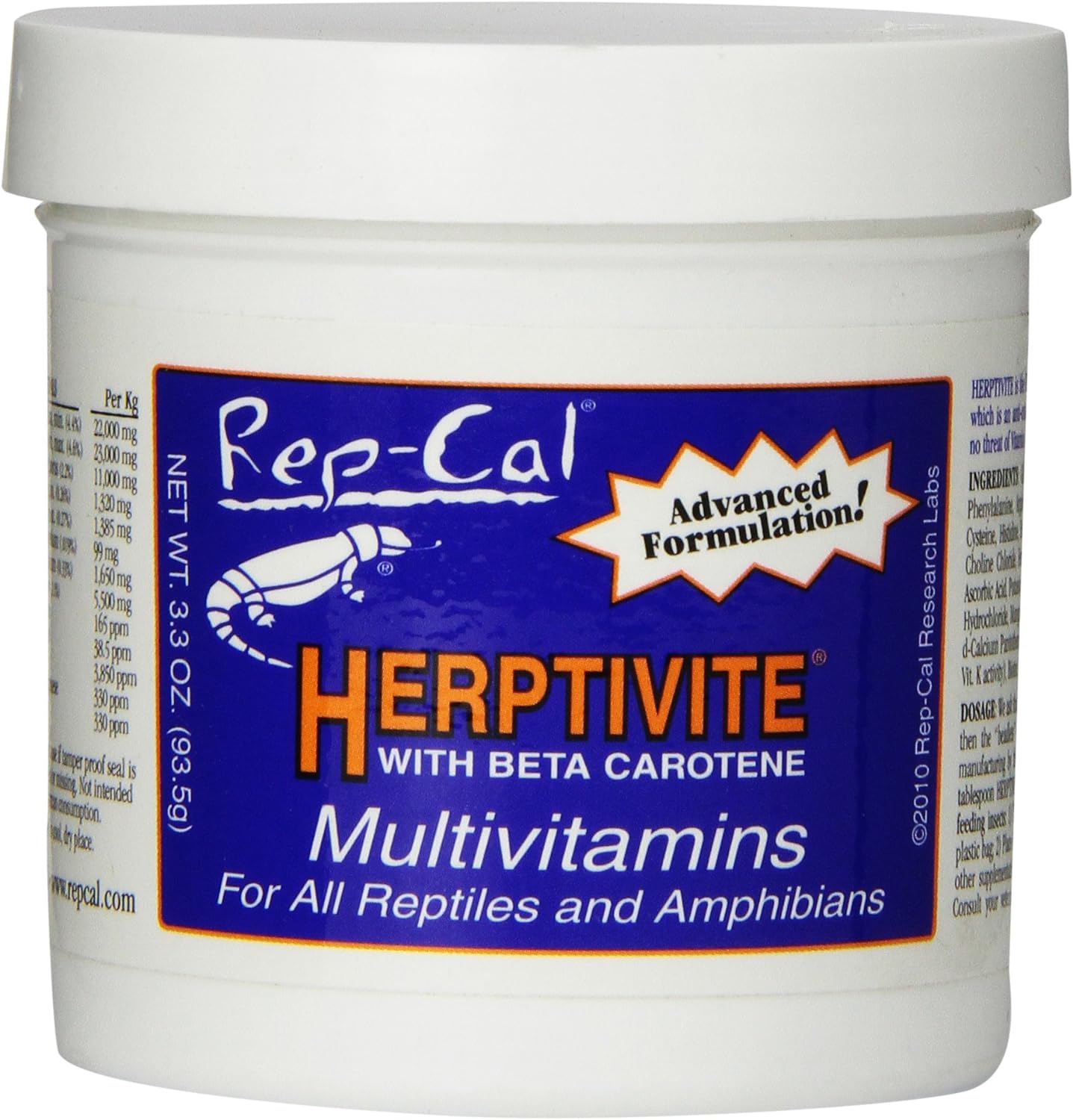 Rep Cal Herptivite Multivitamin for Reptiles & Amphibians - Essential Vitamin Supplement for Lizards, Turtles & Frogs - Supports Healthy Growth & Immune System - Ideal for Terrarium & Vivarium Pets