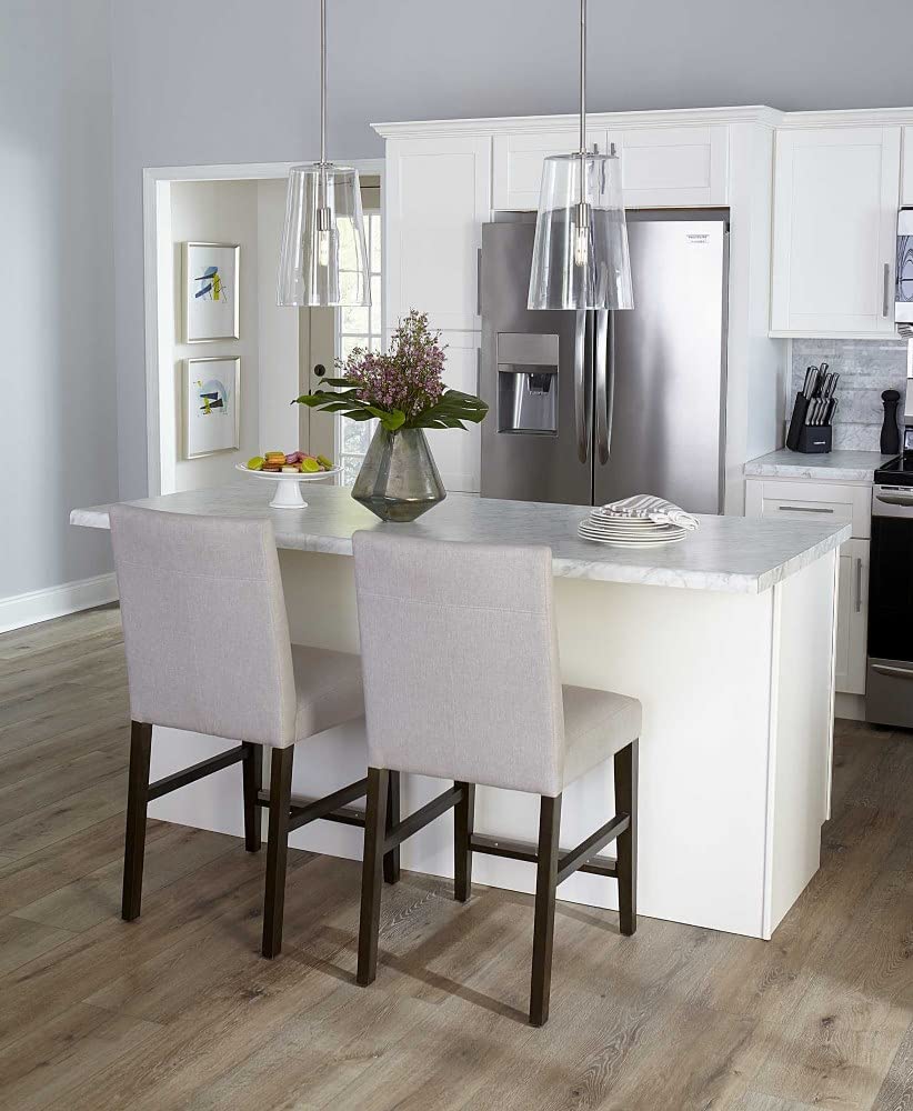 Clarion Collection 1-Light Clear Glass Coastal Pendant Light Fixture in Brushed Nickel - Perfect for Kitchen Island, Dining Room, or Entryway Lighting