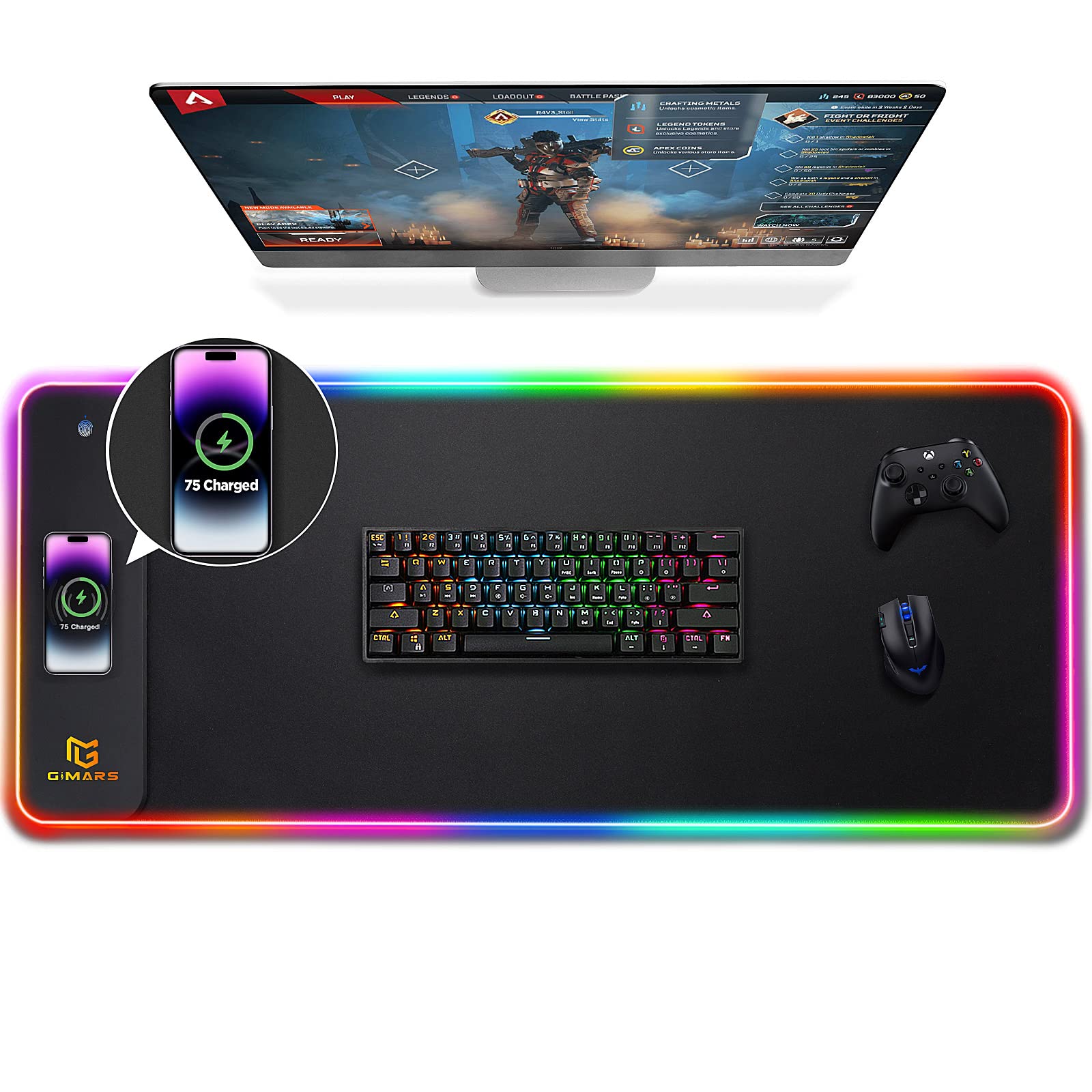 Gimars RGB Gaming Mouse Pad with 15W Wireless Charging - 10 Color Light Modes, Large Non-Slip Mouse Mat (31.5x11.8x0.16inch) - Premium Smooth Surface for PC Gaming, Office & Home Desk Setup - Perfect for Esports, Work & Streaming