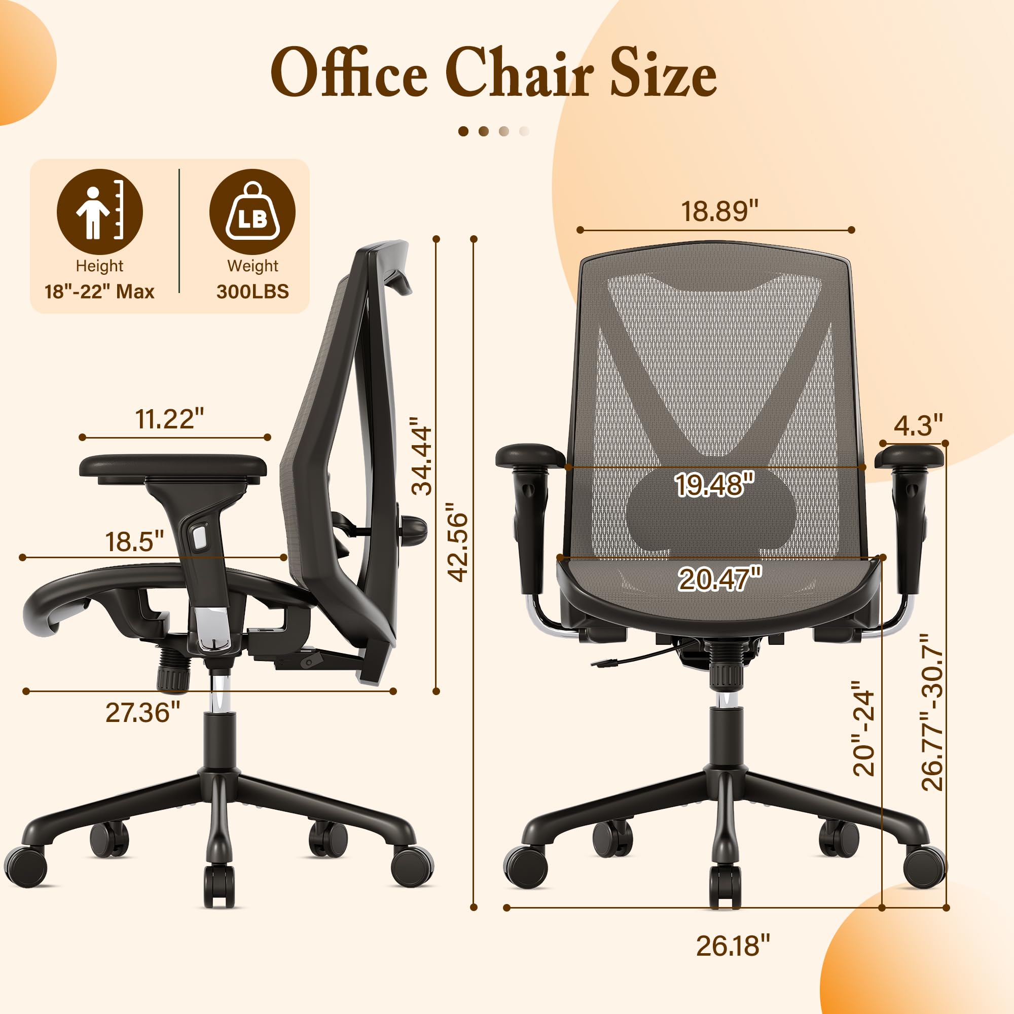 Ergonomic Office Chair with Adjustable Lumbar Support & Tilt - for Home & Workspaces