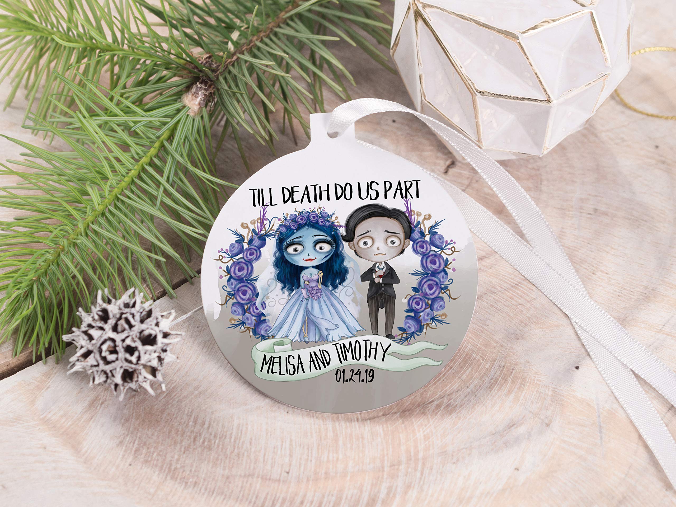 Corpse Bride Personalized Christmas Couples Ornament - Custom Name & Date - Gothic Holiday Decor for Tree, Gift & Home Decoration
