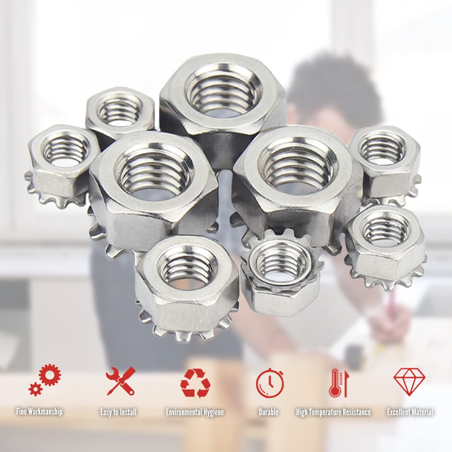 MroMax 6#-32 K-Lock Nuts, 200Pcs - 304 Stainless Steel Keps Lock Nuts for Secure Fastening | Hardware Accessories for Machinery, Furniture & Electrical Appliances | Ideal for DIY Projects, Home Repairs & Industrial Use