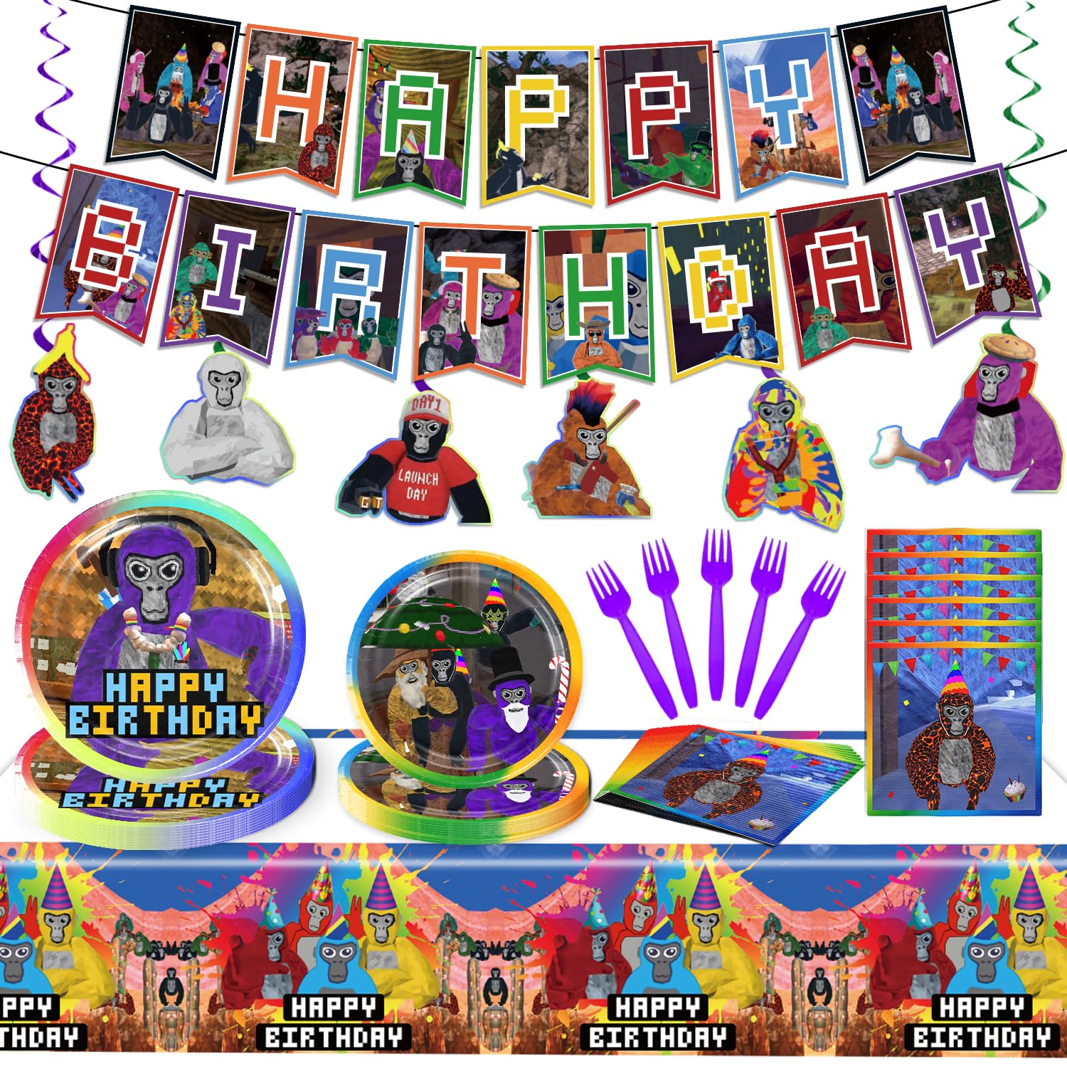 108pcs VR Birthday Party Decorations Set - Includes Banner, Plates, Forks, Napkins & Tablecloth - Virtual Reality Game Themed Party Supplies for Fans - Perfect for VR Gaming Parties, Themed Birthdays & Fan Celebrations