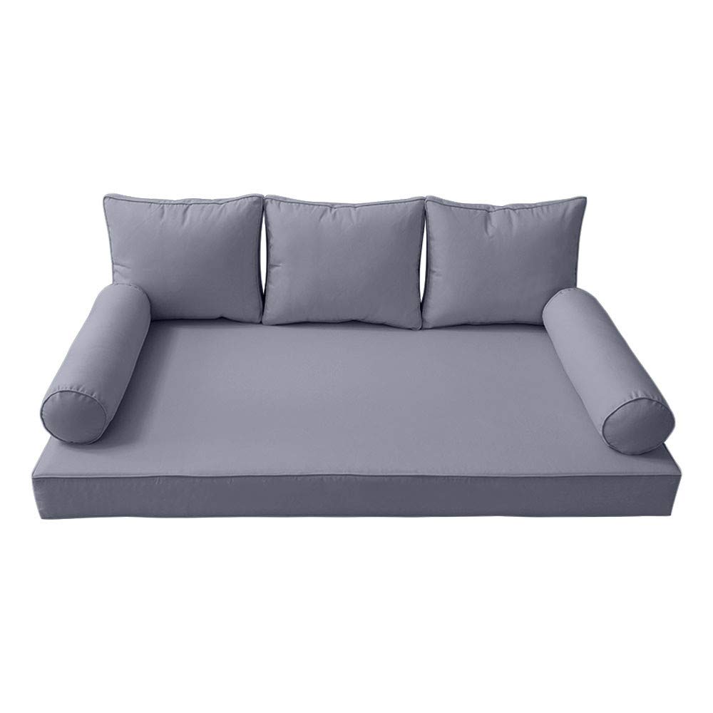 Prolinemax Outdoor Style 3 Twin-XL Piped Trim Daybed Mattress Bolster Pillow Fitted Sheet Cover Only - Waterproof & Durable Bedding for Patio, Sunroom, or Guest Room (AD001)