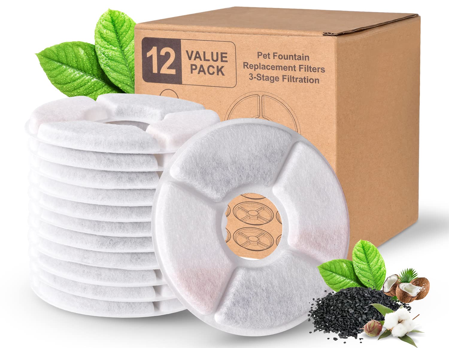 12 Pack Cat Fountain Replacement Filters - Compatible with Automatic Cat Water Dispensers & Pet Water Fountains | BPA-Free, Long-Lasting Water Filters for Fresh & Clean Drinking Water - Ideal for Multi-Cat Homes, Pet Owners & Veterinary Clinics