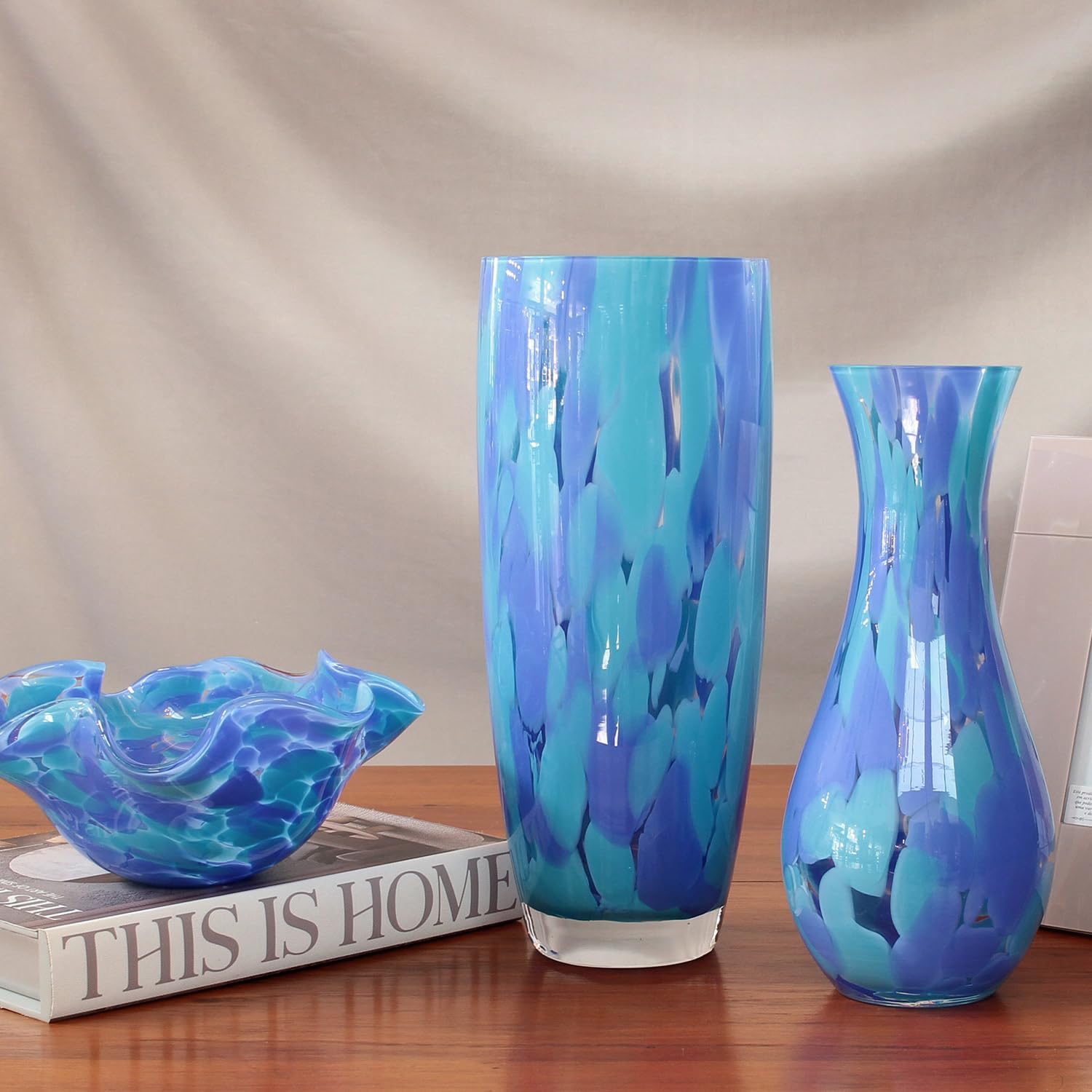 Hand Blown Murano-Style Blue Confetti Art Glass Vase by Cá d'Oro - Model Nº 83 for Flower Arrangements, Home Decor & Wedding Centerpieces