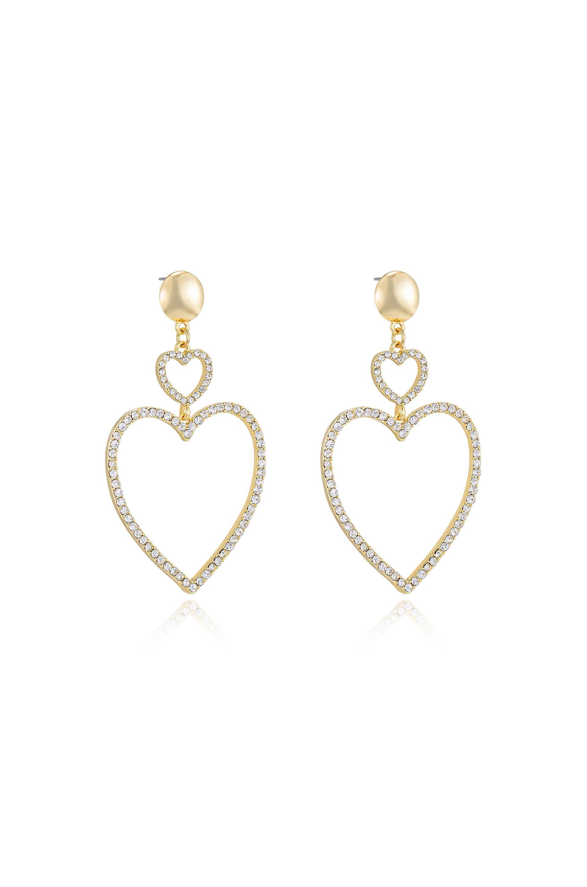 Double Heart Crystal Drop Earrings for Women - Elegant Dangling Ear Jewelry for Date Night, Wedding & Special Occasions