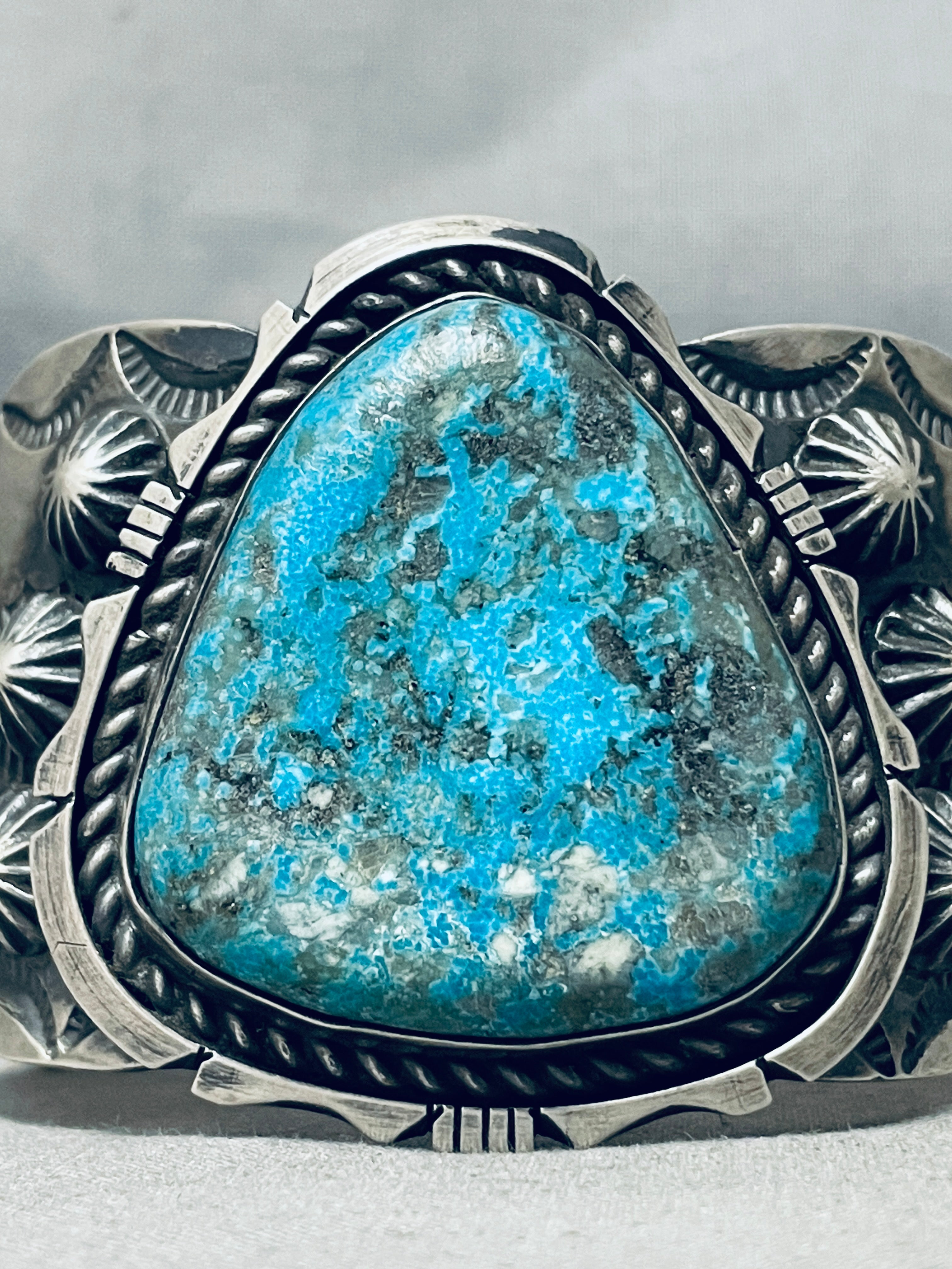 121 Gram Heavy Native American Navajo Pilot Mountain Turquoise Sterling Silver Bracelet - Handmade Jewelry for Women, Boho Chic Accessories, Perfect for Weddings & Special Occasions