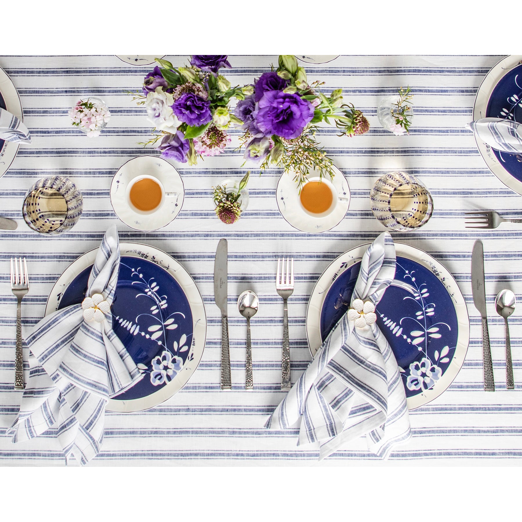 Premium Capri Ticking Stripe Cotton Napkins - Set of 4 - Classic Blue & White Striped Table Linens for Dinner Parties, Picnics & Home Decor