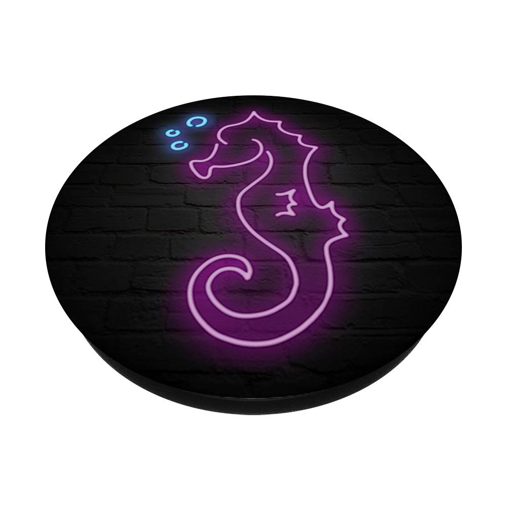 **Purple Seahorse Club Light Sign Black PopSockets PopGrip - Swappable Phone & Tablet Grip for Parties, Bars, and Home Decor**