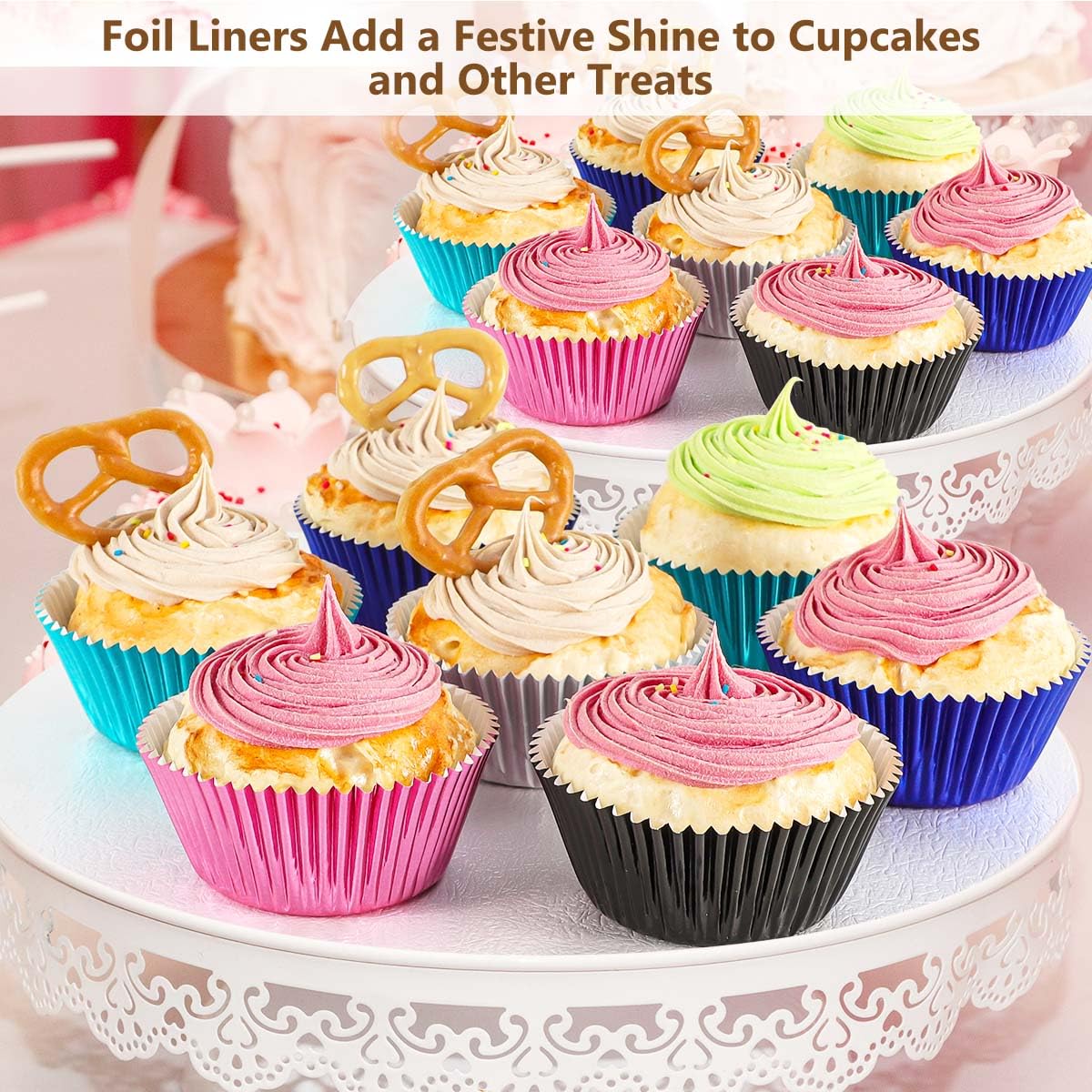 Gifbera White Foil Muffin Cupcake Liners - Standard Size Baking Cups (100 Count) - Perfect for Baking, Party Decorations & Dessert Displays