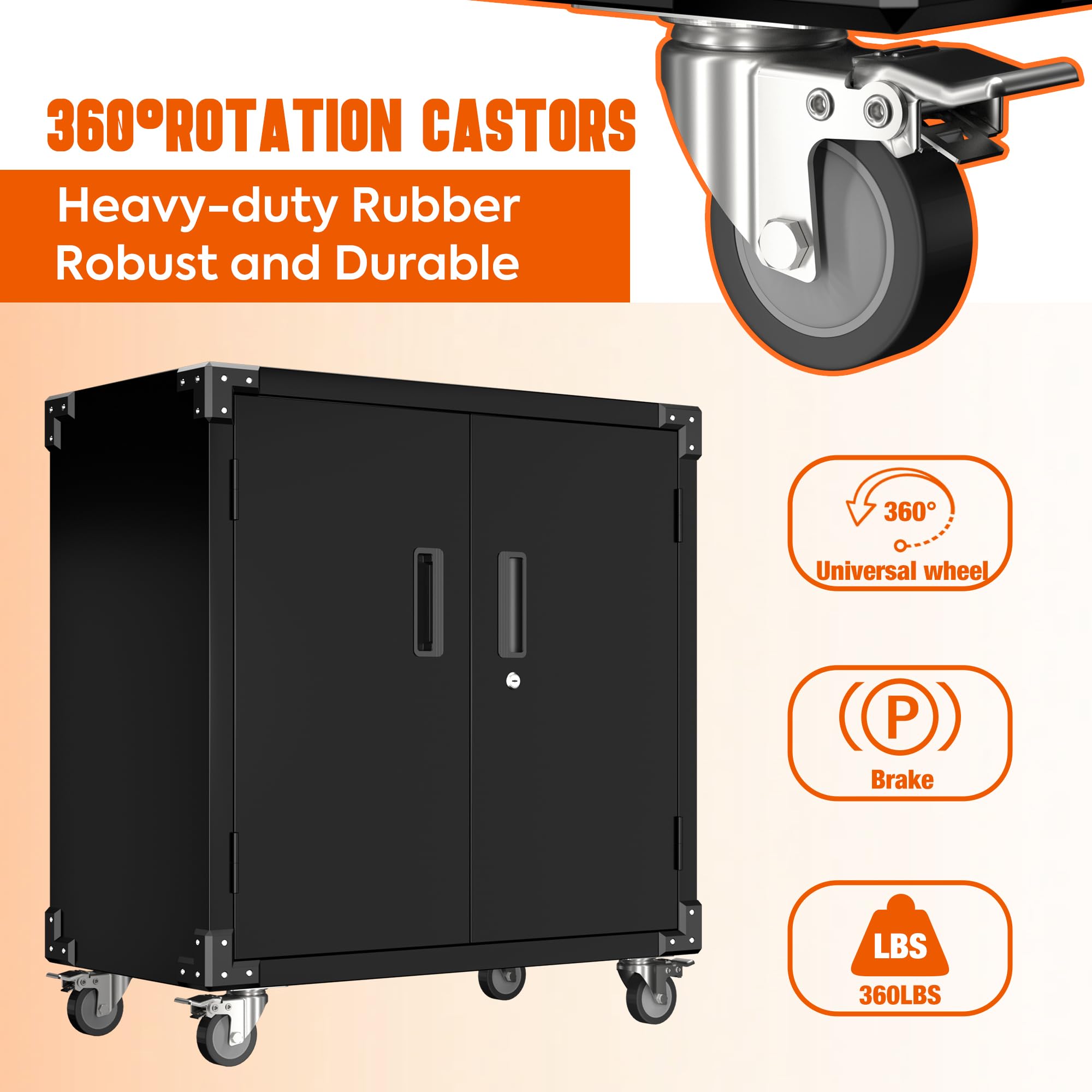 **Heavy Duty Metal Garage Storage Cabinet with 2 Doors & 4 Wheels - Adjustable Shelves Tool Cabinet for Home, Office, Workshop (Black) - SPK-ZSAD-001B | Organize Tools, Equipment & Supplies**