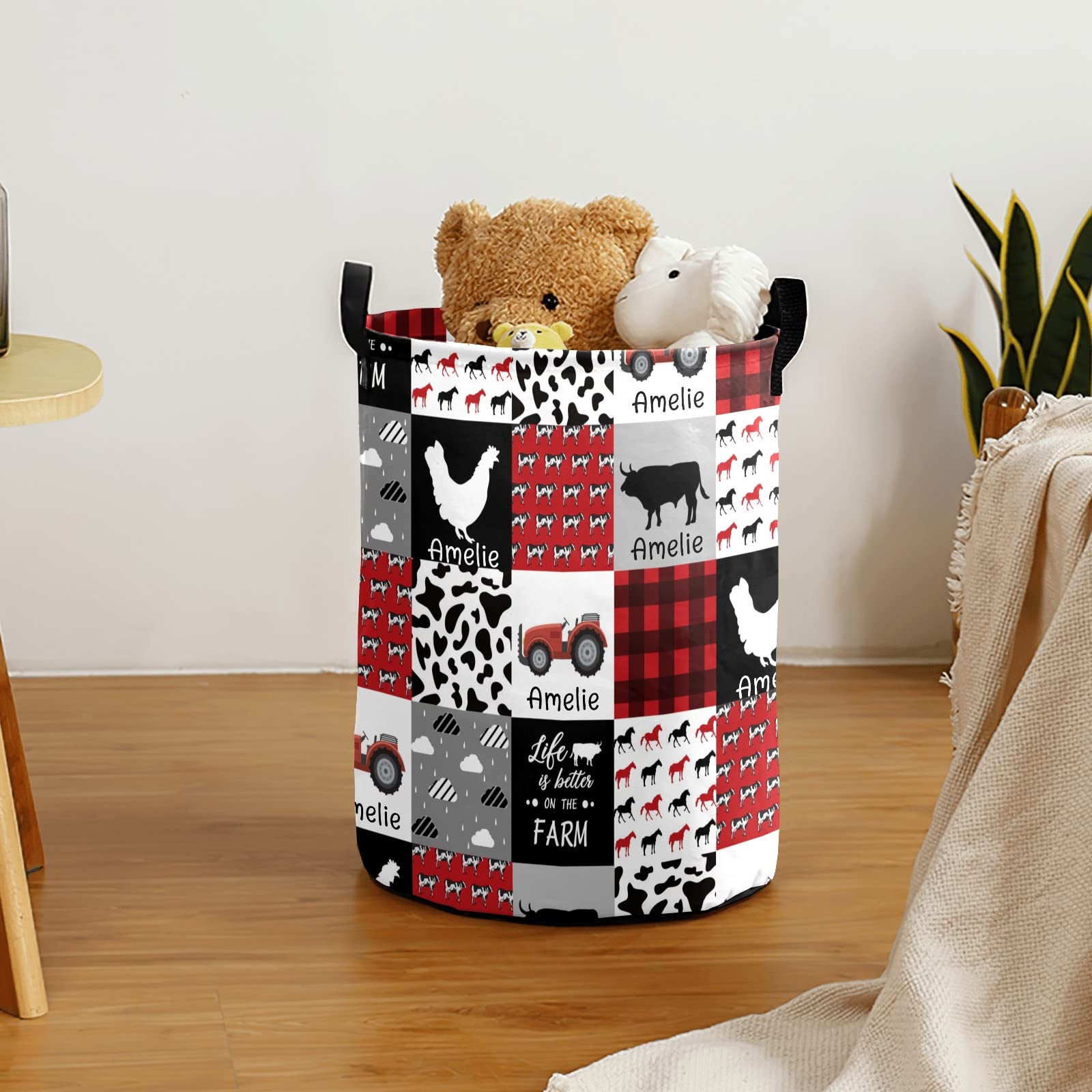 Farm Animal Car Patchwork Storage Bin - Waterproof Oxford Fabric Laundry Hamper, Toy Organizer & Nursery Clothes Basket for Baby Room, Bedroom & Gift Storage | Perfect for Kids' Toys, Baby Essentials & Home Organization