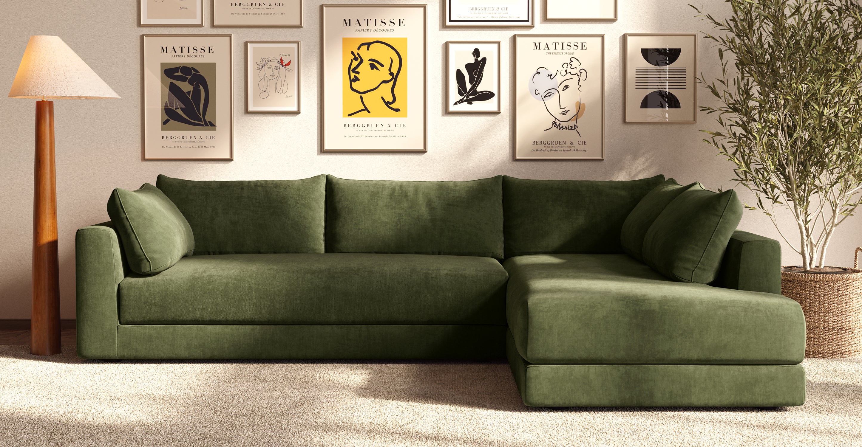 Modern Marcel Right Facing Corner Sectional Sofa - L-Shaped Couch with Chaise Lounge for Living Room, Family Room & Home Theater - Comfortable Fabric Upholstery