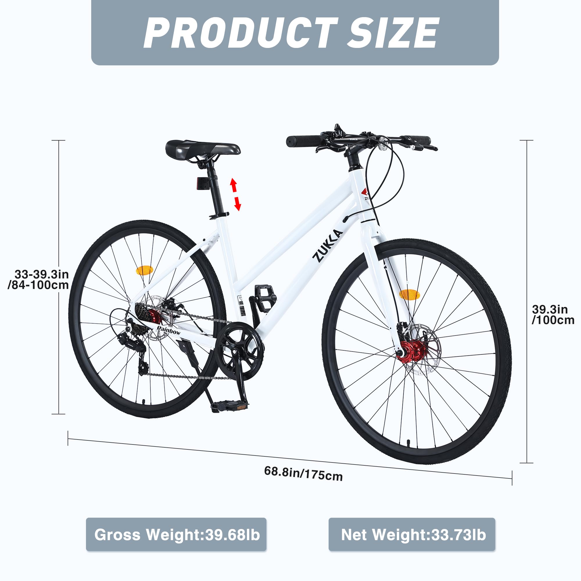 Men's & Women's 28 Inch Hybrid Road Bike - 7 Speed Drivetrain, 700C Commuter Bicycle with Dual Disc Brakes, Lightweight Carbon Steel Frame City Bike in Multiple Colors - Perfect for Urban Commuting, Fitness Riding & Leisure Cycling