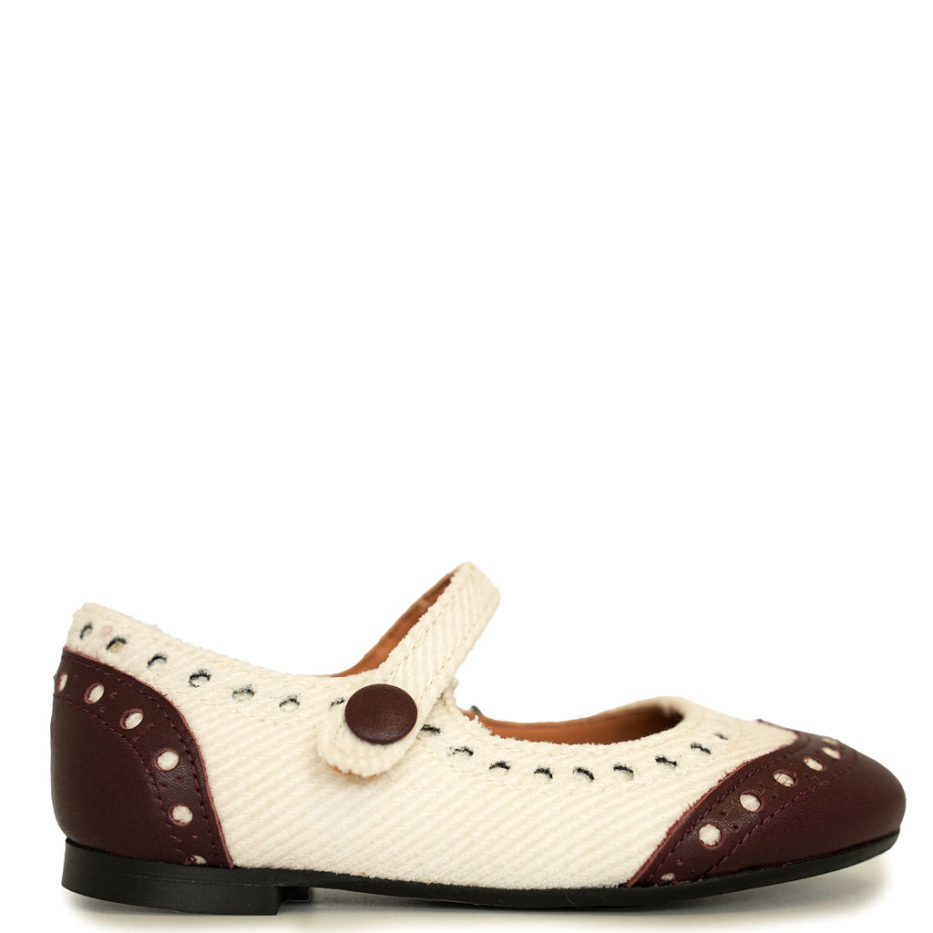Stylish White Wool & Burgundy Wingtip Mary Jane Shoes for Women - Comfortable & Elegant Dress Shoes for Work, Parties & Special Occasions