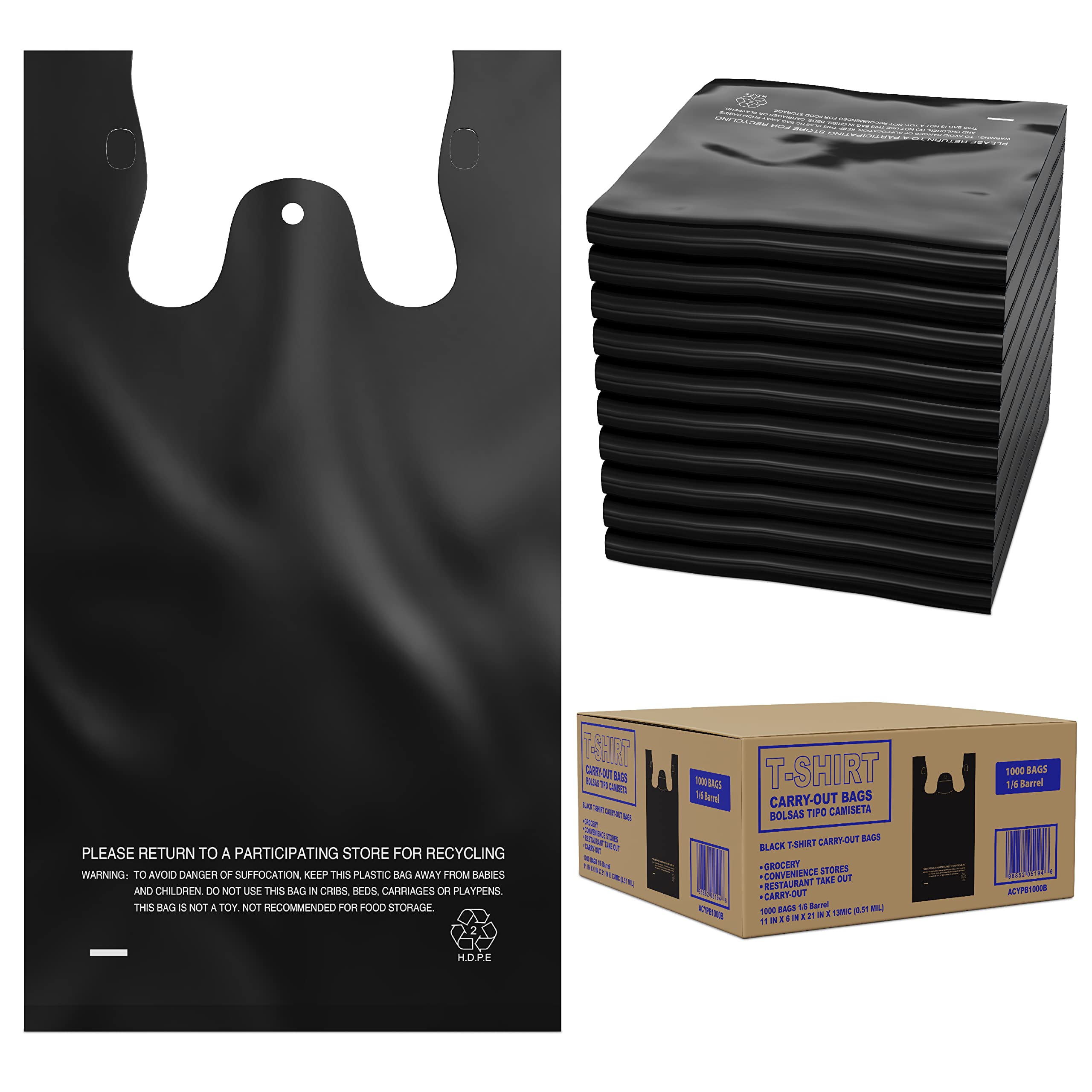 ACYPAPER Bulk Black T-Shirt Plastic Bags (1000 Count) - 11