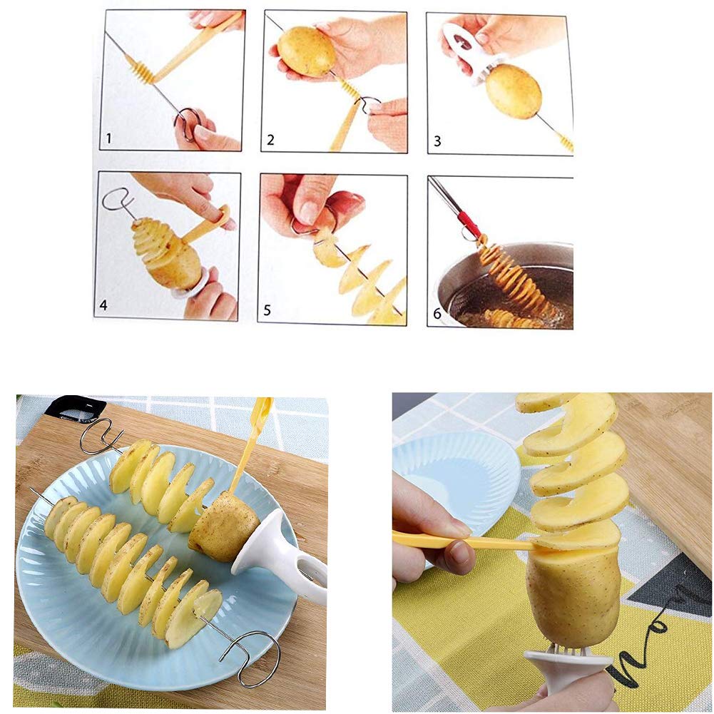 Stainless Steel Manual Spiral Potato Slicer - Tornado Twisted Potato Cutter for Chips & Vegetables | Perfect for Home Cooking, Party Snacks & Restaurant Food Prep