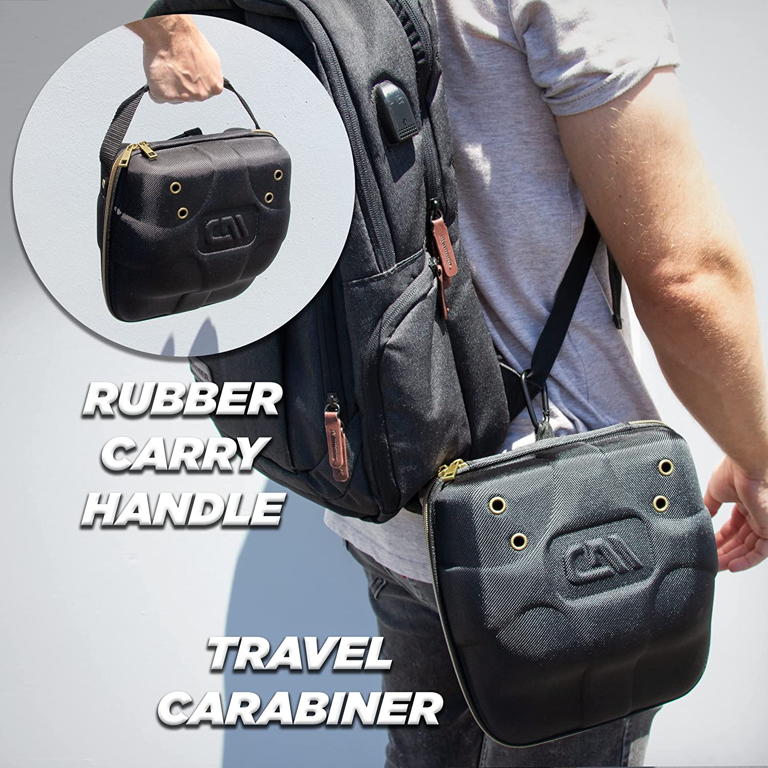 CASEMATIX Hard Shell Baseball Cap Travel Case - Holds 4 Hats with Carabiner & Handle - Portable Hat Storage Organizer for Travel, Sports, and Outdoor Adventures