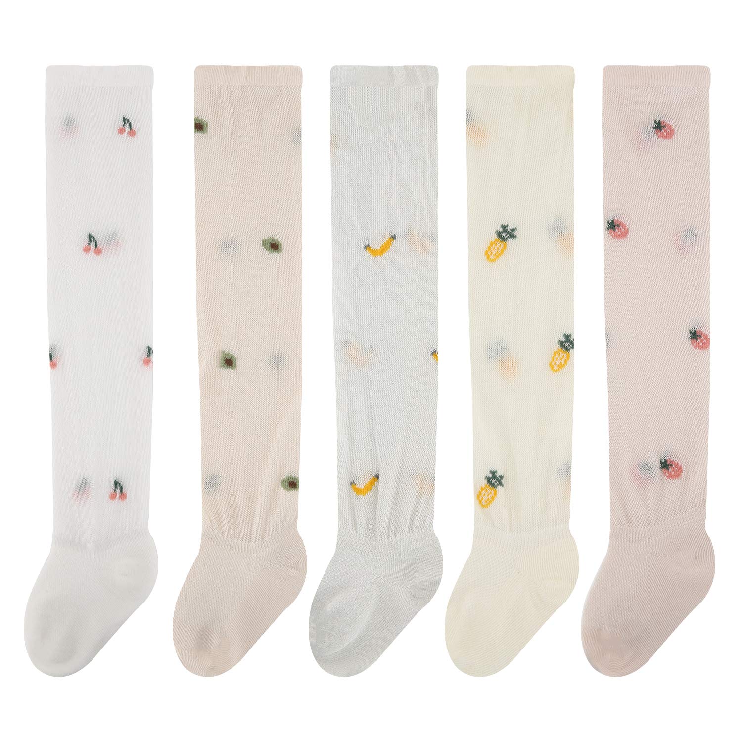 Athlemo Baby Girls Knee High Socks 5-Pack - Soft Cotton Cute Long Socks for Infants & Toddlers - Perfect for School Uniforms, Dress-Up & Everyday Wear