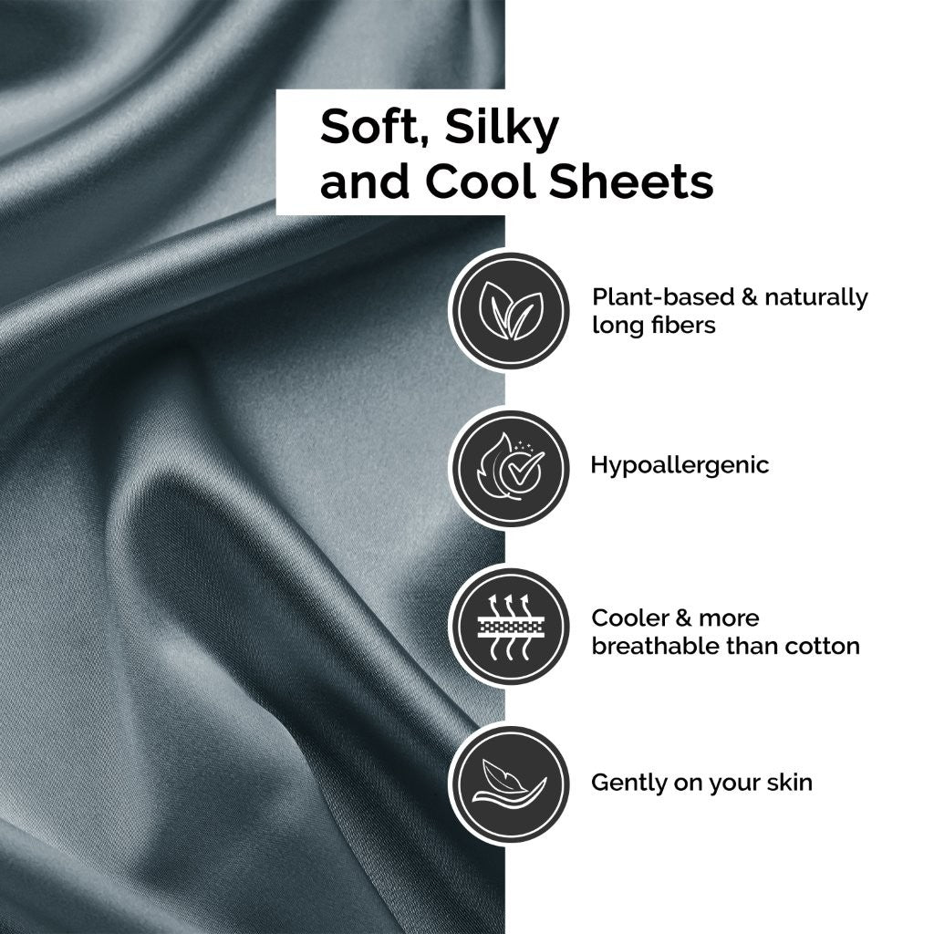 300 Thread Count Rayon From Bamboo Solid Deep Pocket Sheet Set - Ultra Soft & Breathable Bed Sheets for Queen Size Mattress - Perfect for All-Season Comfort & Luxury Bedroom Decor