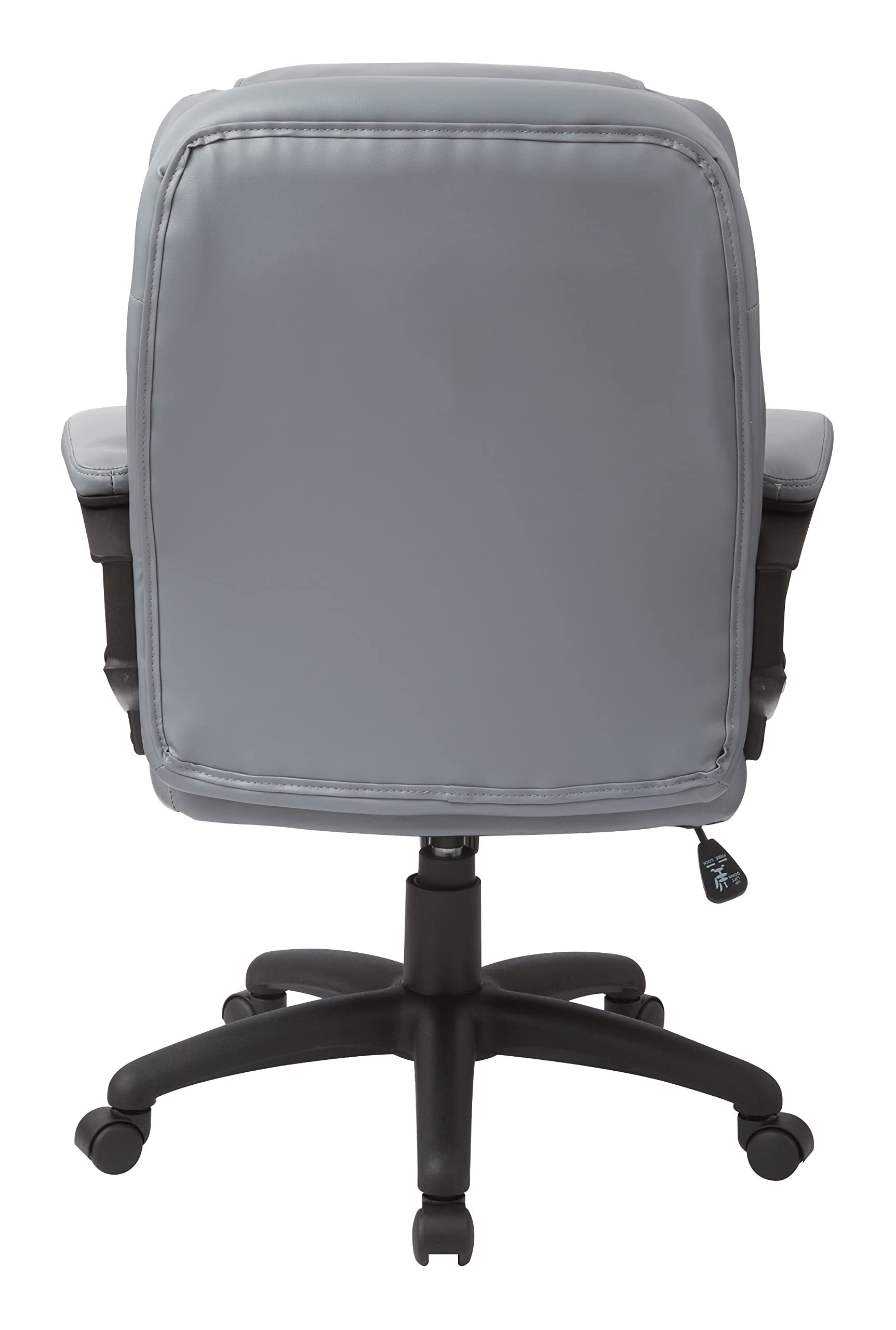 Office Star FL Series Faux Leather Adjustable Office Chair with Lumbar Support & Padded Arms - Ergonomic Executive Desk Chair for Home & Business Use - Charcoal Grey