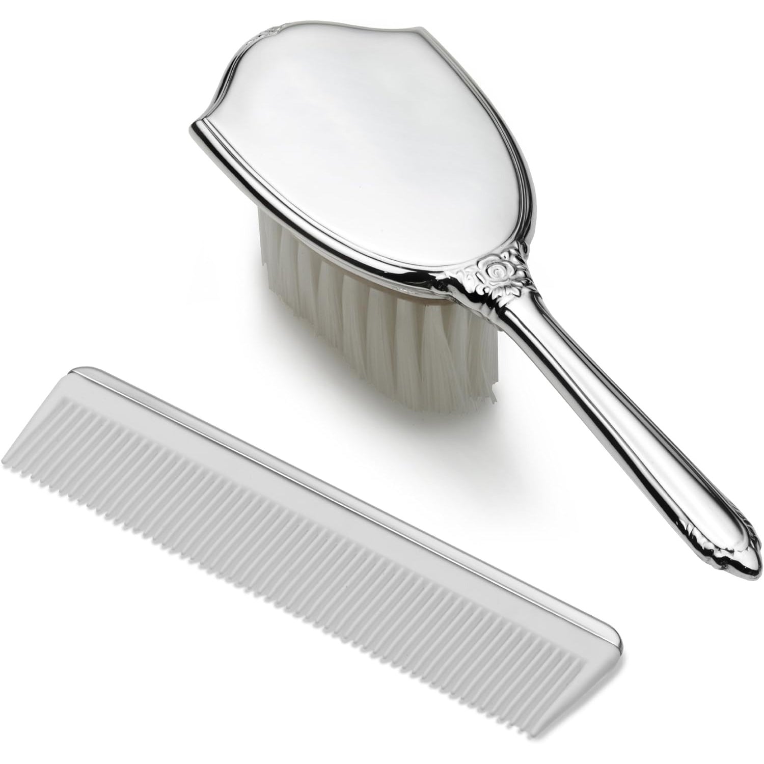 Sterling Silver Shield Brush and Comb Set for Girls - Hair Care Gift for Kids, Teens & Toddlers - Perfect for Birthdays, Holidays & Special Occasions